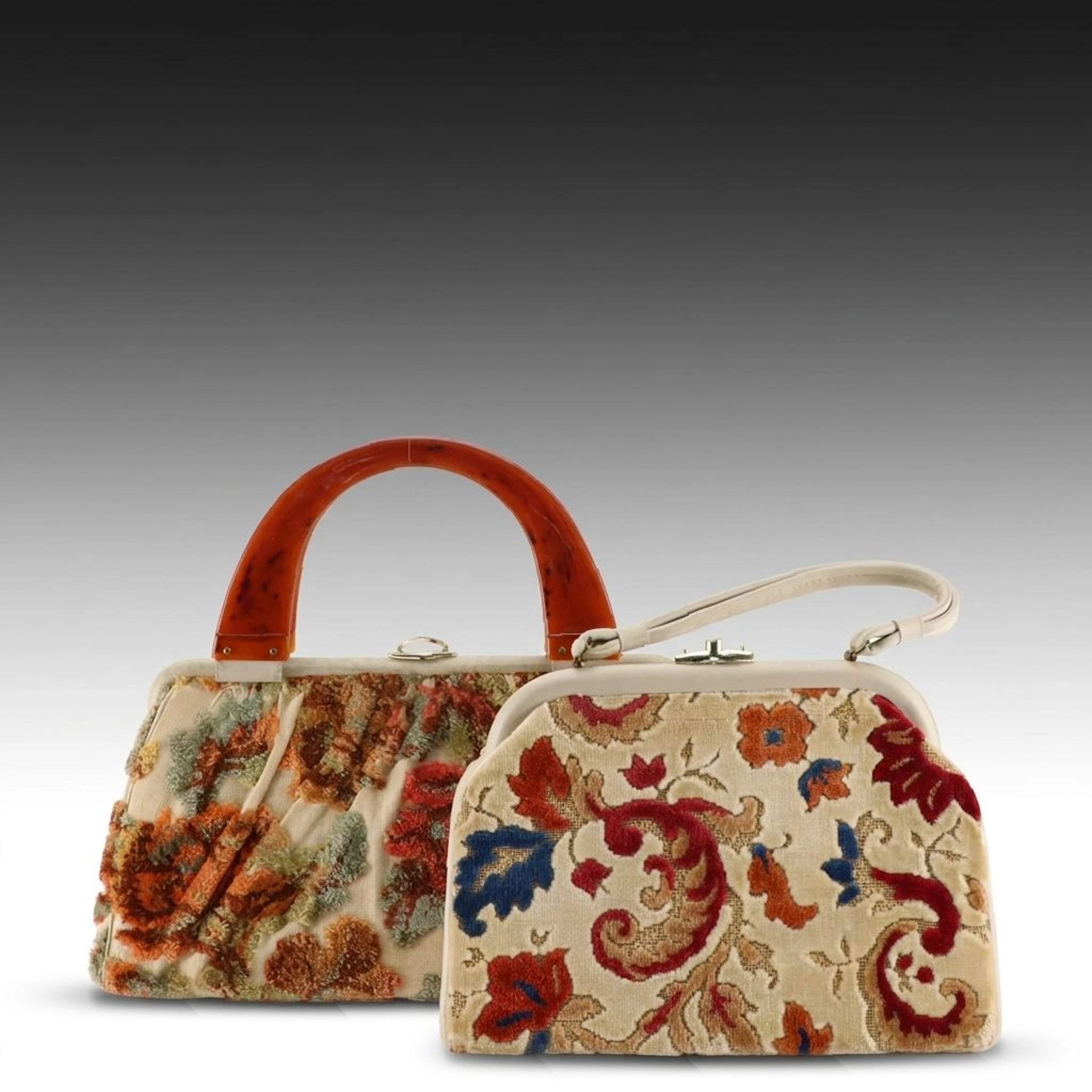 Verdi and Other Floral Chenille Tapestry Carpet Bags, Vintage 1960s