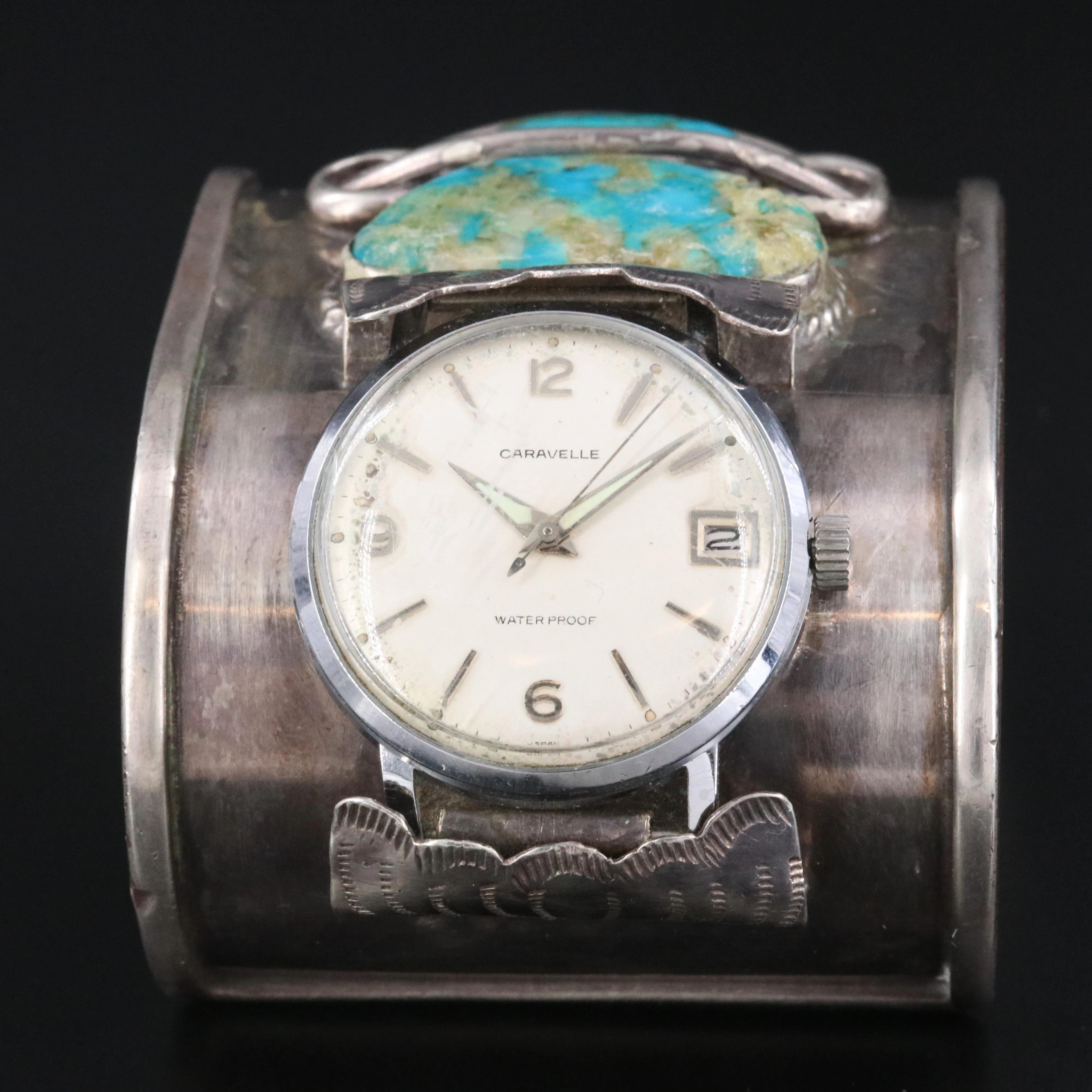Caravelle Sterling Silver Turquoise Band Watch