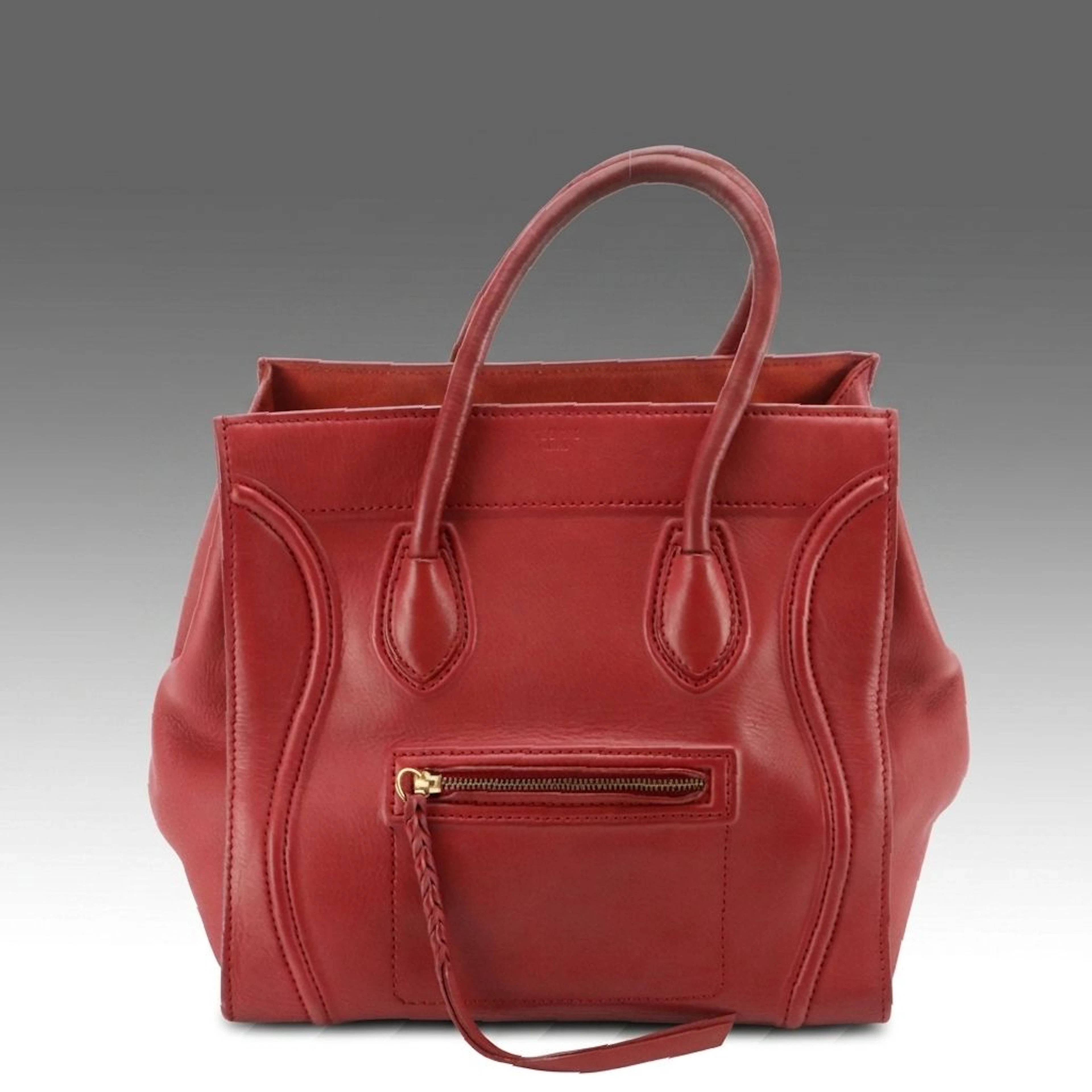 Céline Phantom Luggage Tote Bag in Dark Red Calfskin Leather