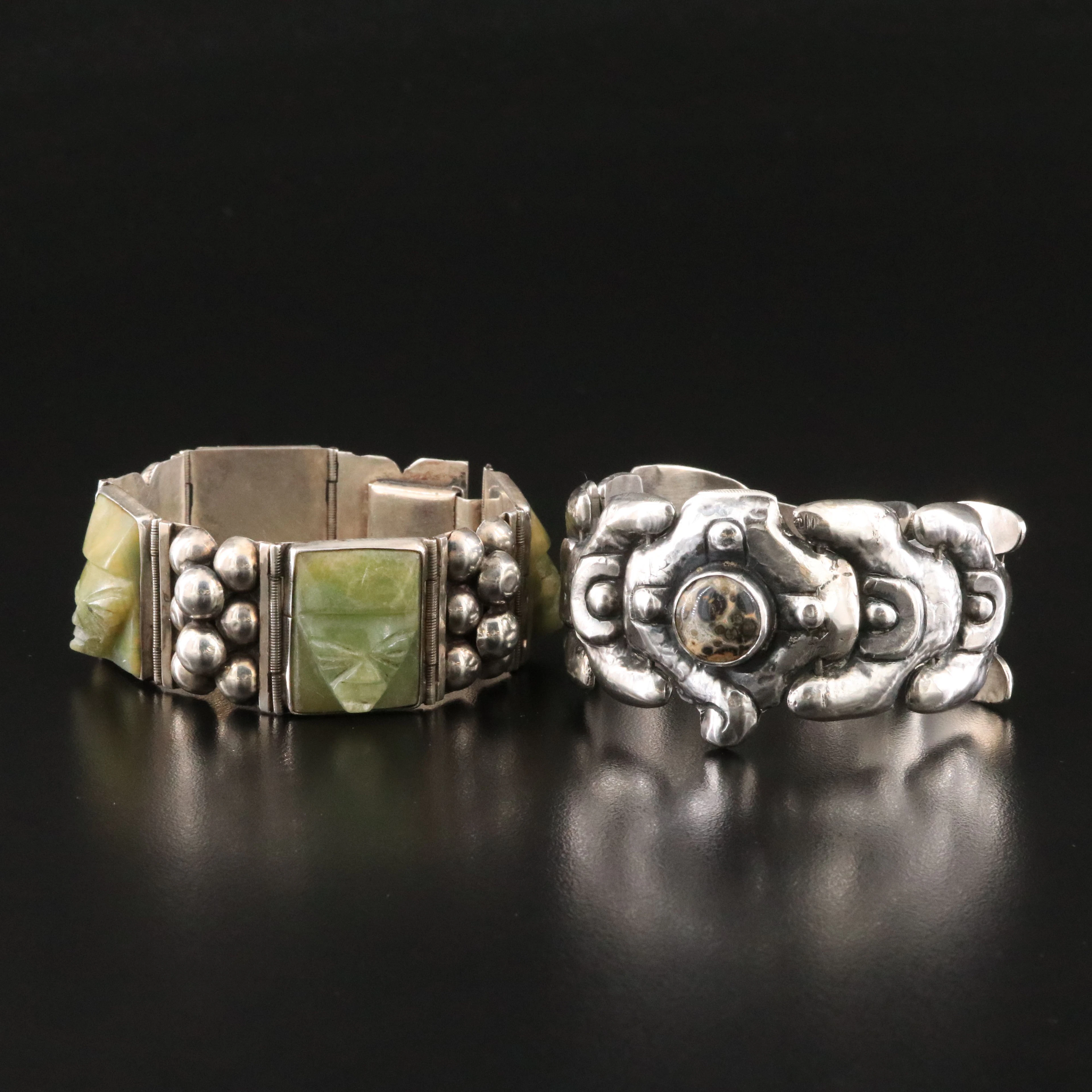 Sterling Calcite and Jasper Panel Link Bracelets