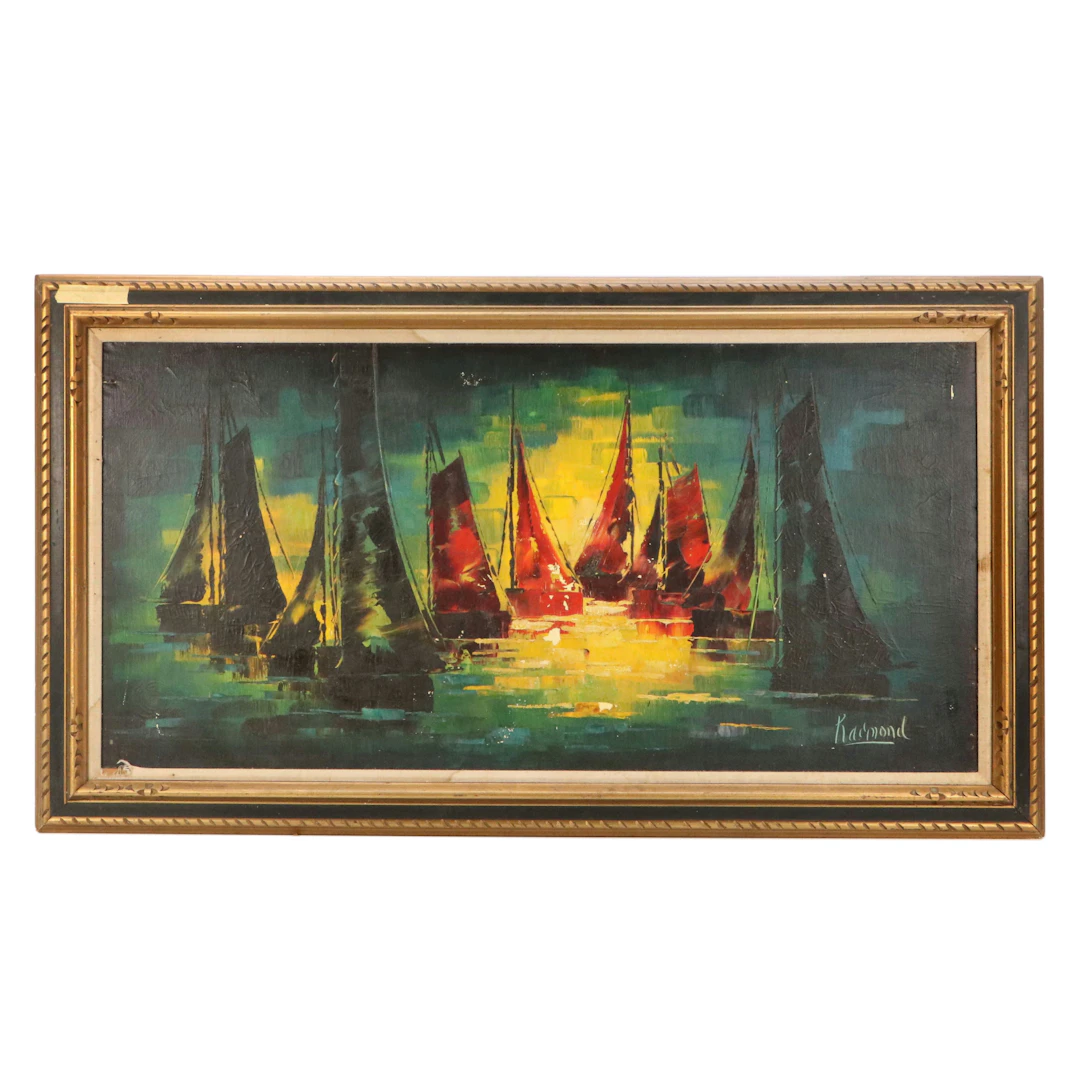 Radmond Stylized Maritime Oil Painting "Regatta," 20th Century