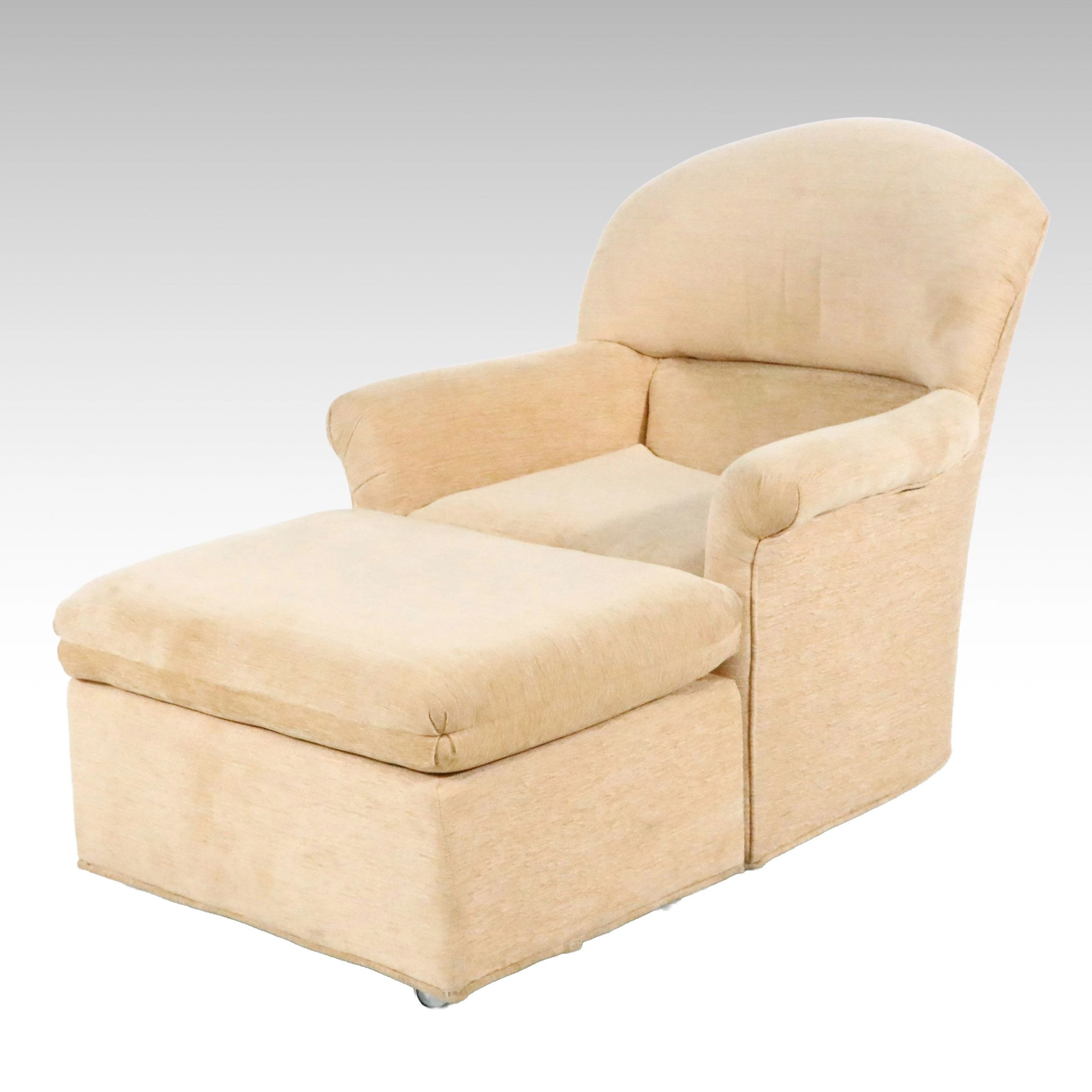 Postmodernist Chenille Upholstered Swivel Lounge Chair with Ottoman