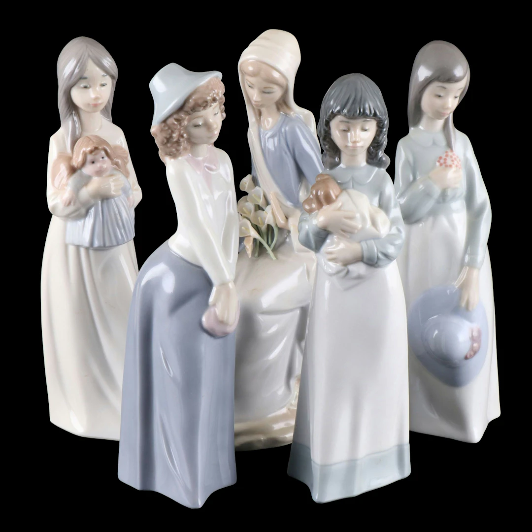 Lladro "Sitting Girl with Lilies" with NAO Porcelain Figurines