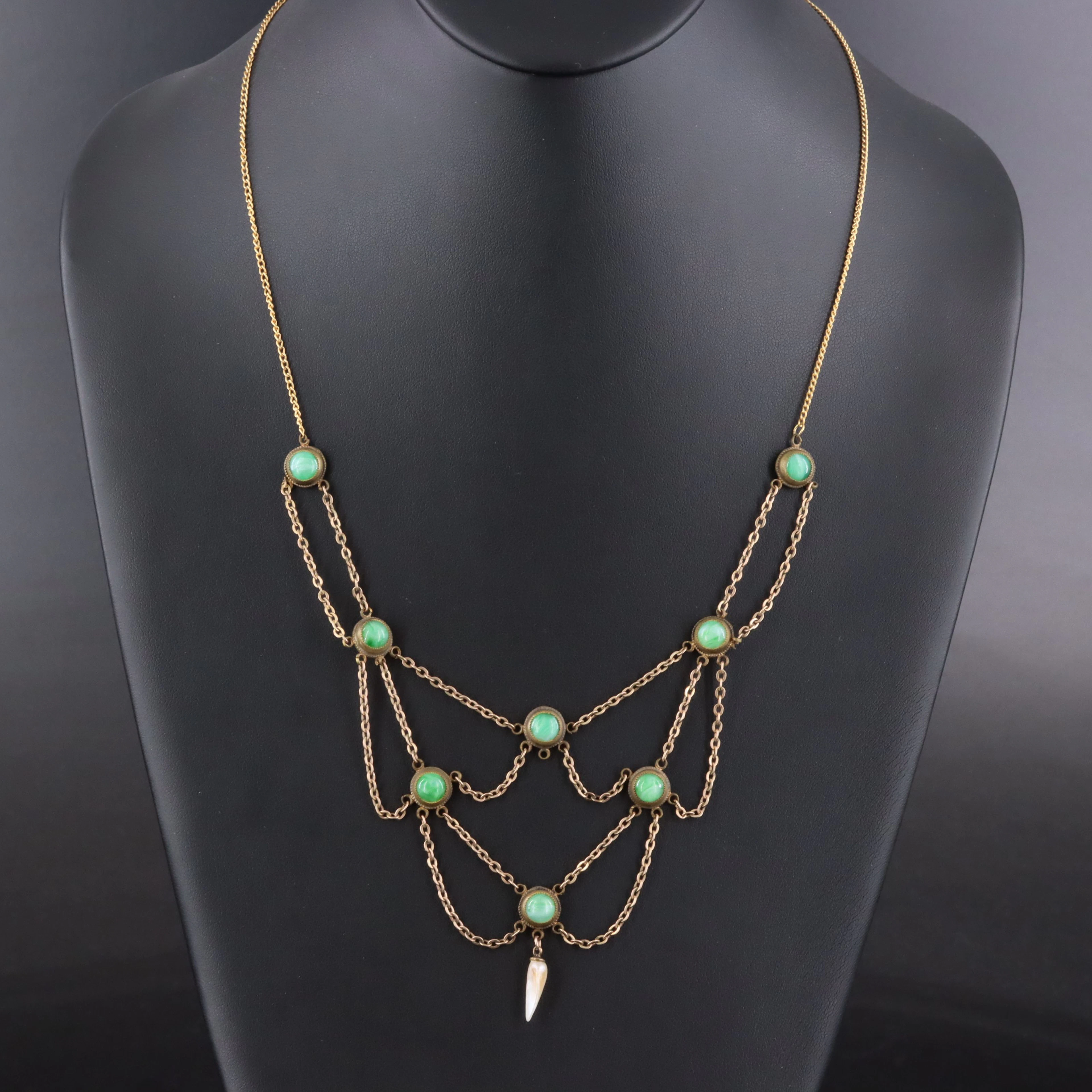 Art Nouveau Festoon Necklace with Dogtooth Pearl Drop