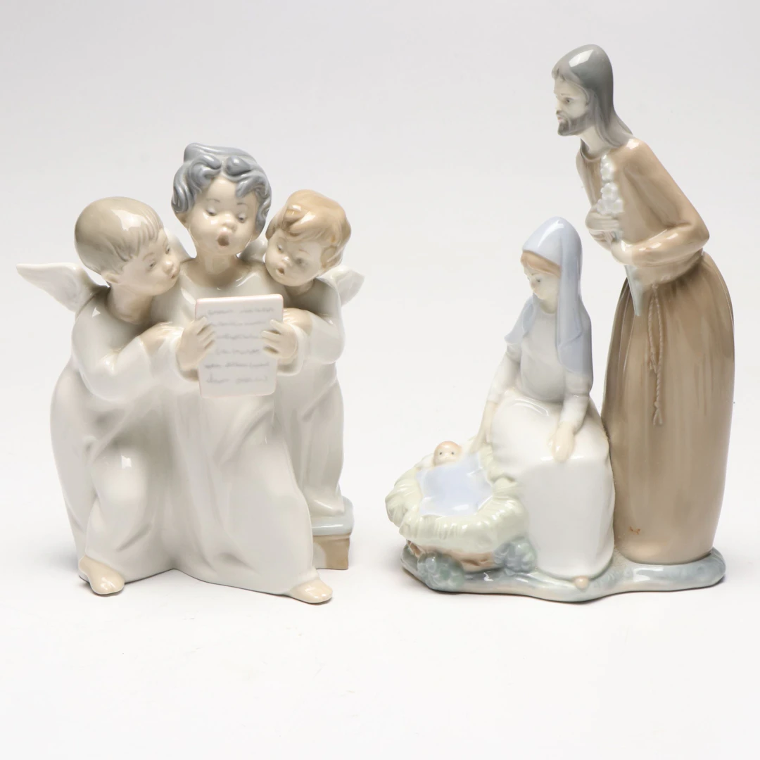 Lladró "Holy Family" and "Group of Angels" Porcelain Figurines