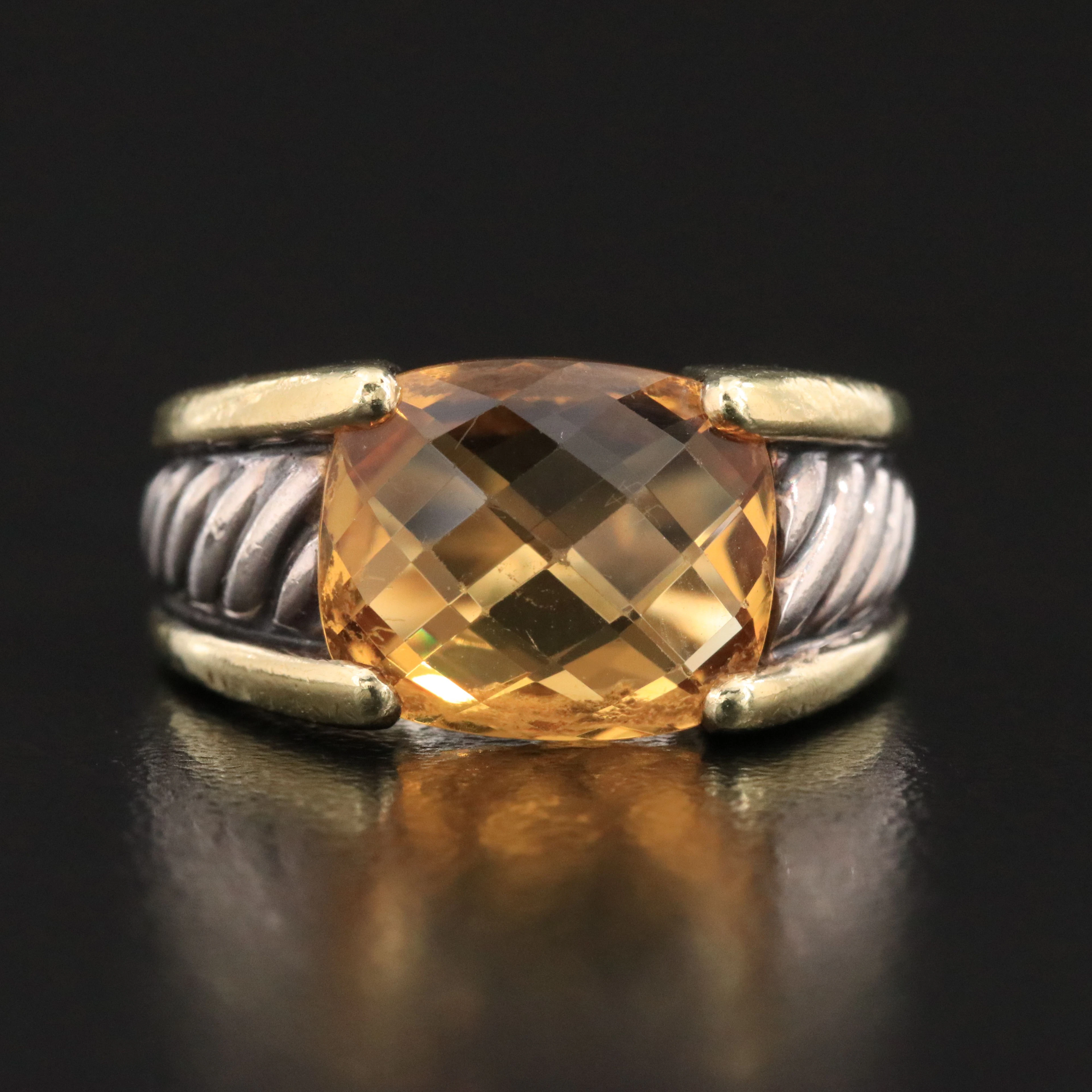 David Yurman Sterling,18K and Citrine Cable Ring