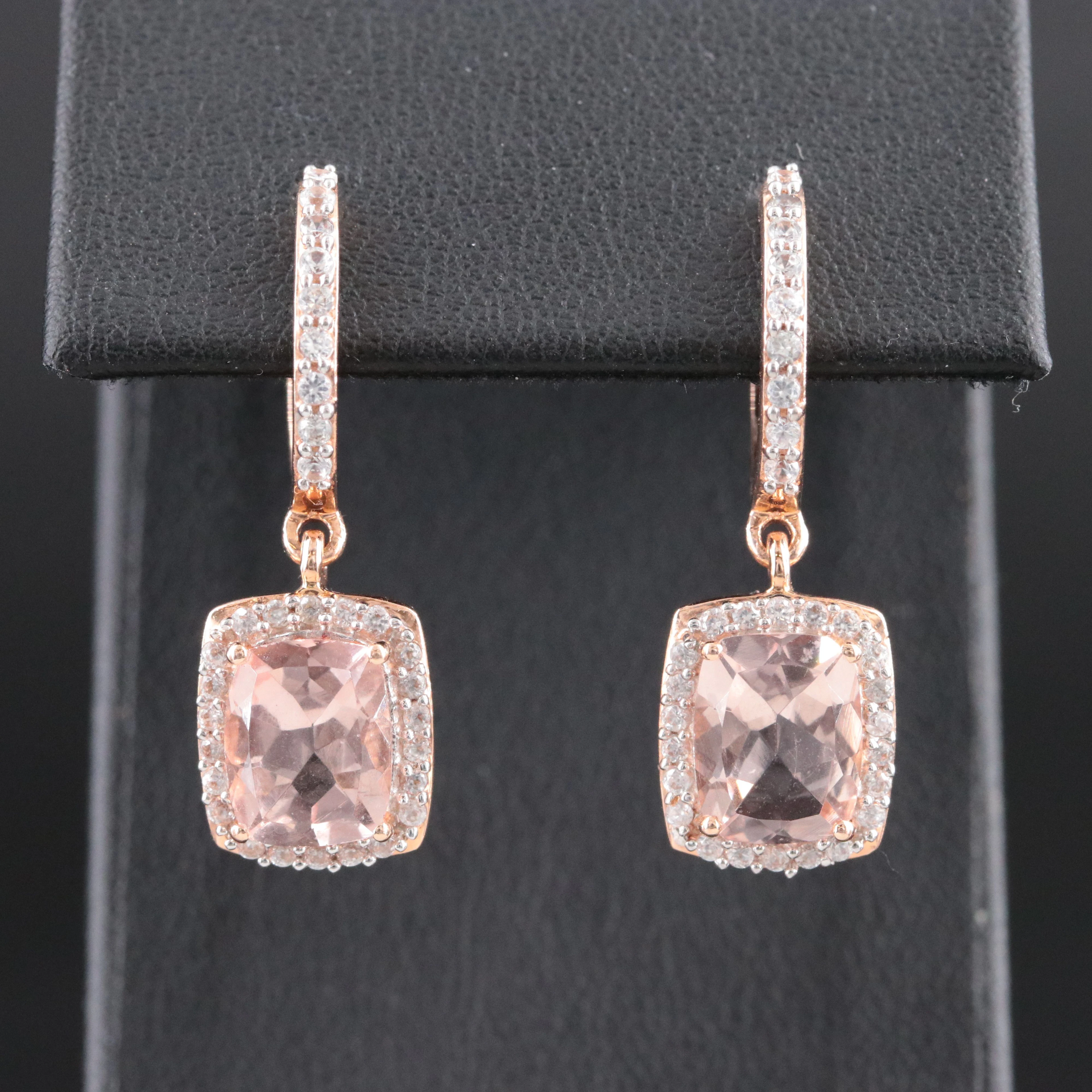 14K Rose Gold Morganite and White Zircon Earrings