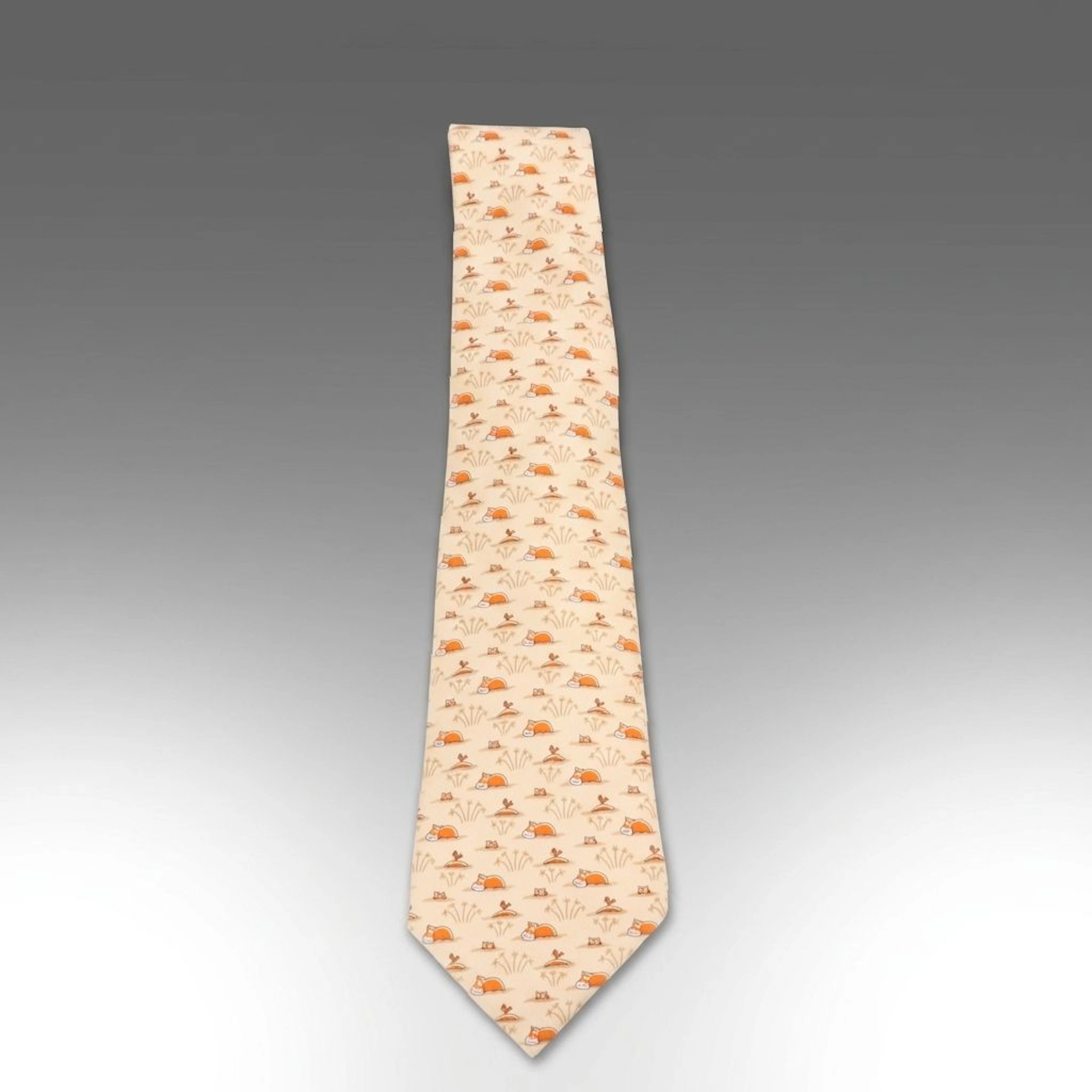 Hermès Whimsical Hippo Pattern Tall Necktie in Silk Twill with Box
