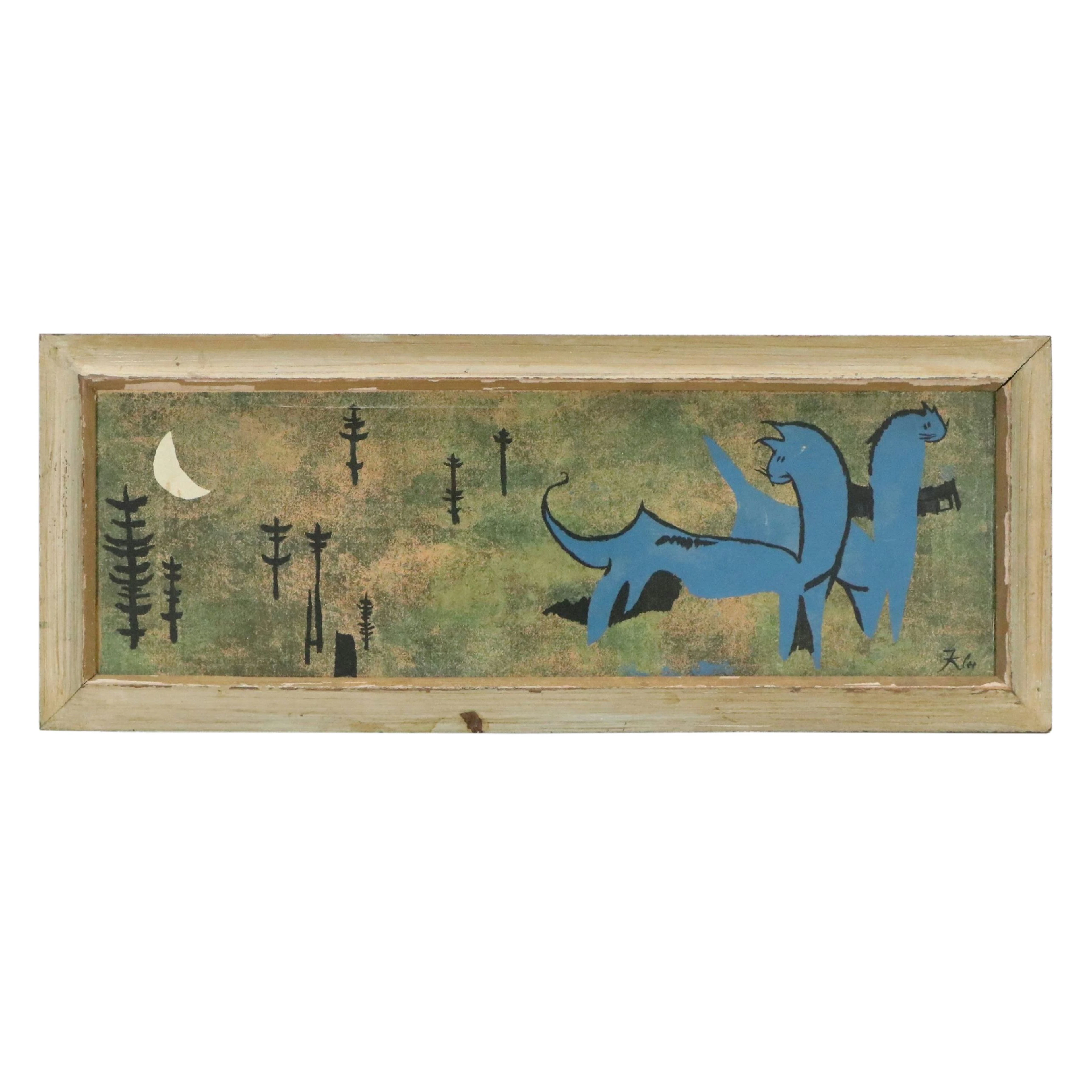 After Paul Klee Screenprint "Blue Dinosaurs," Mid-20th Century