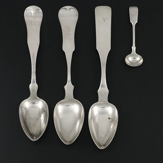 English Sterling Silver Salt Spoon with Coin Silver and 800 Silver Spoons