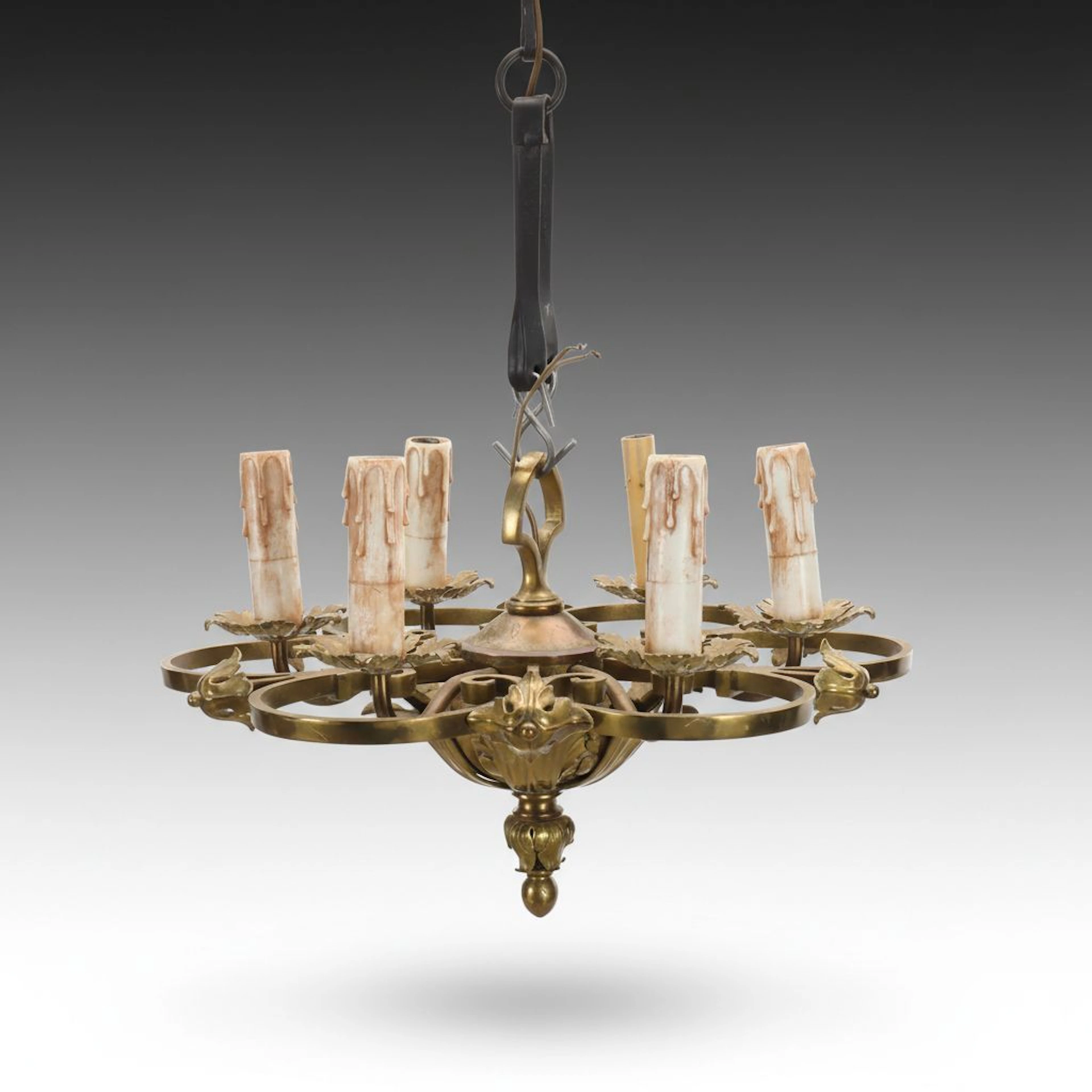 French Gothic Revival Style Brass Chandelier