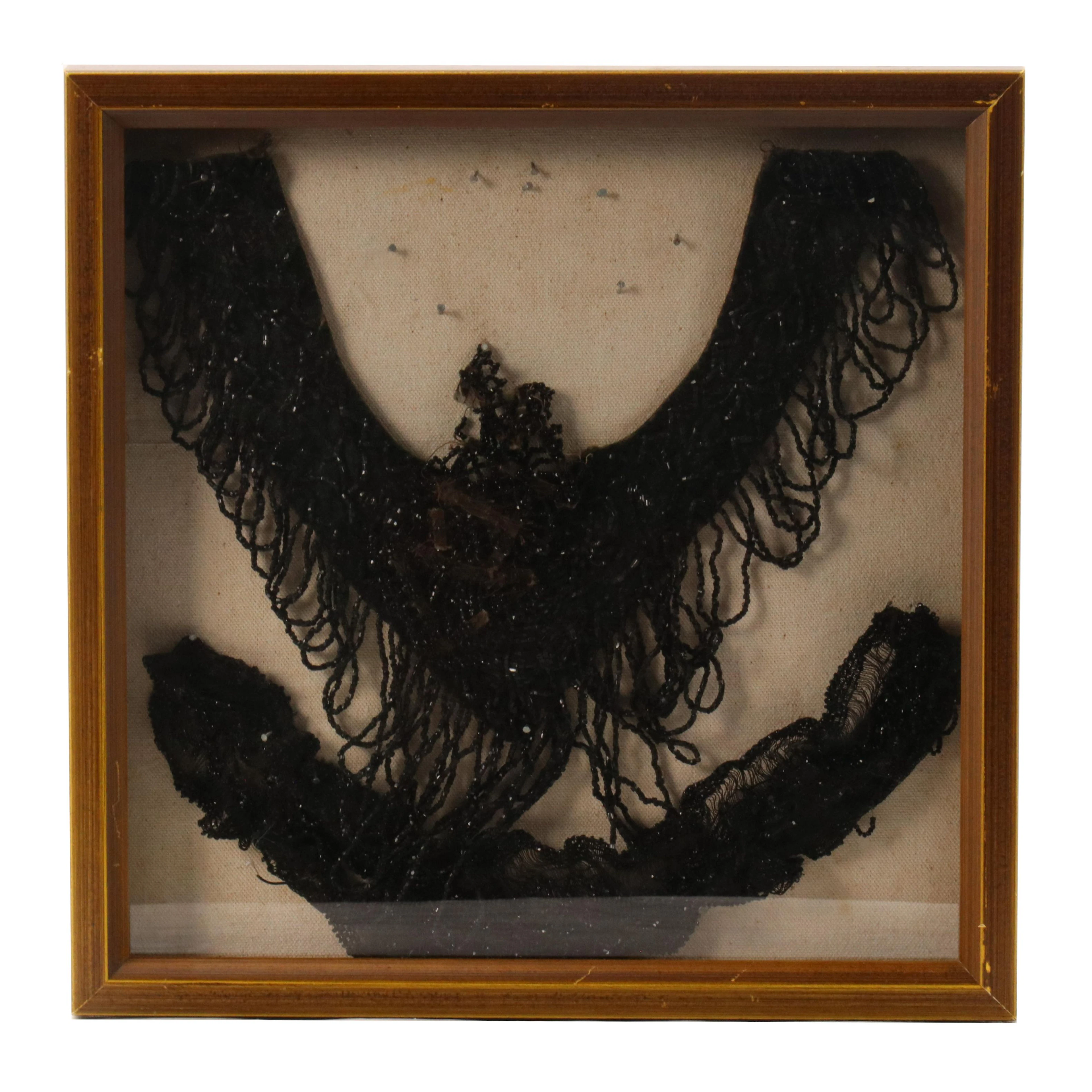 Framed Late Victorian Beaded Mourning Dress Collar/Bodice Front