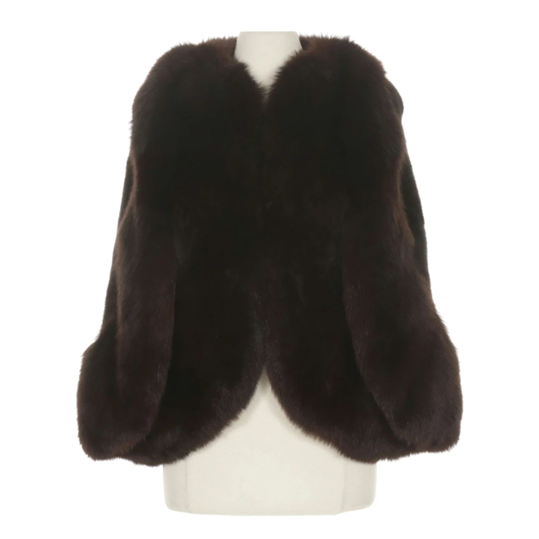 Mahogany Mink Fur and Fox Fur Trimmed Cape