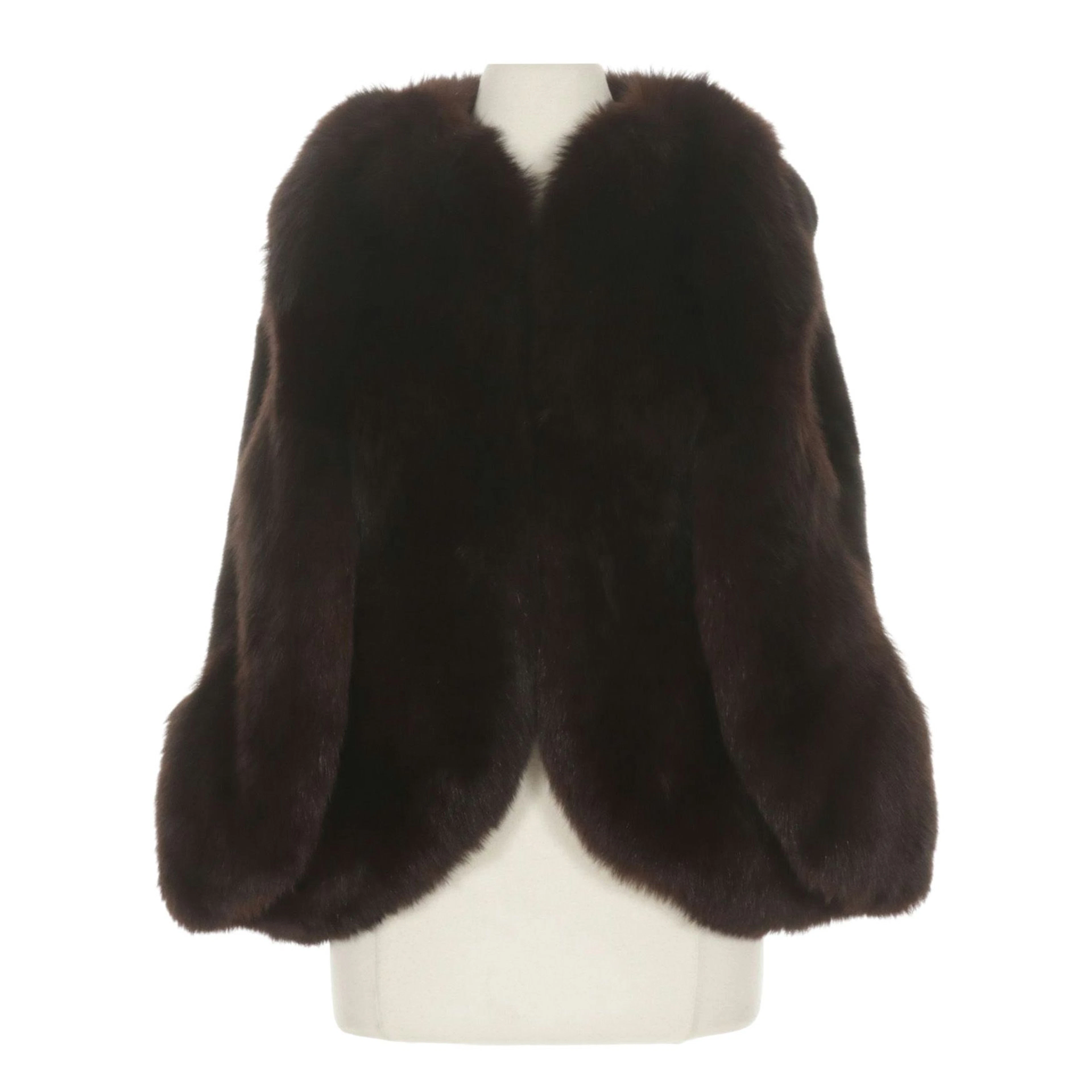 Mahogany Mink Fur and Fox Fur Trimmed Cape