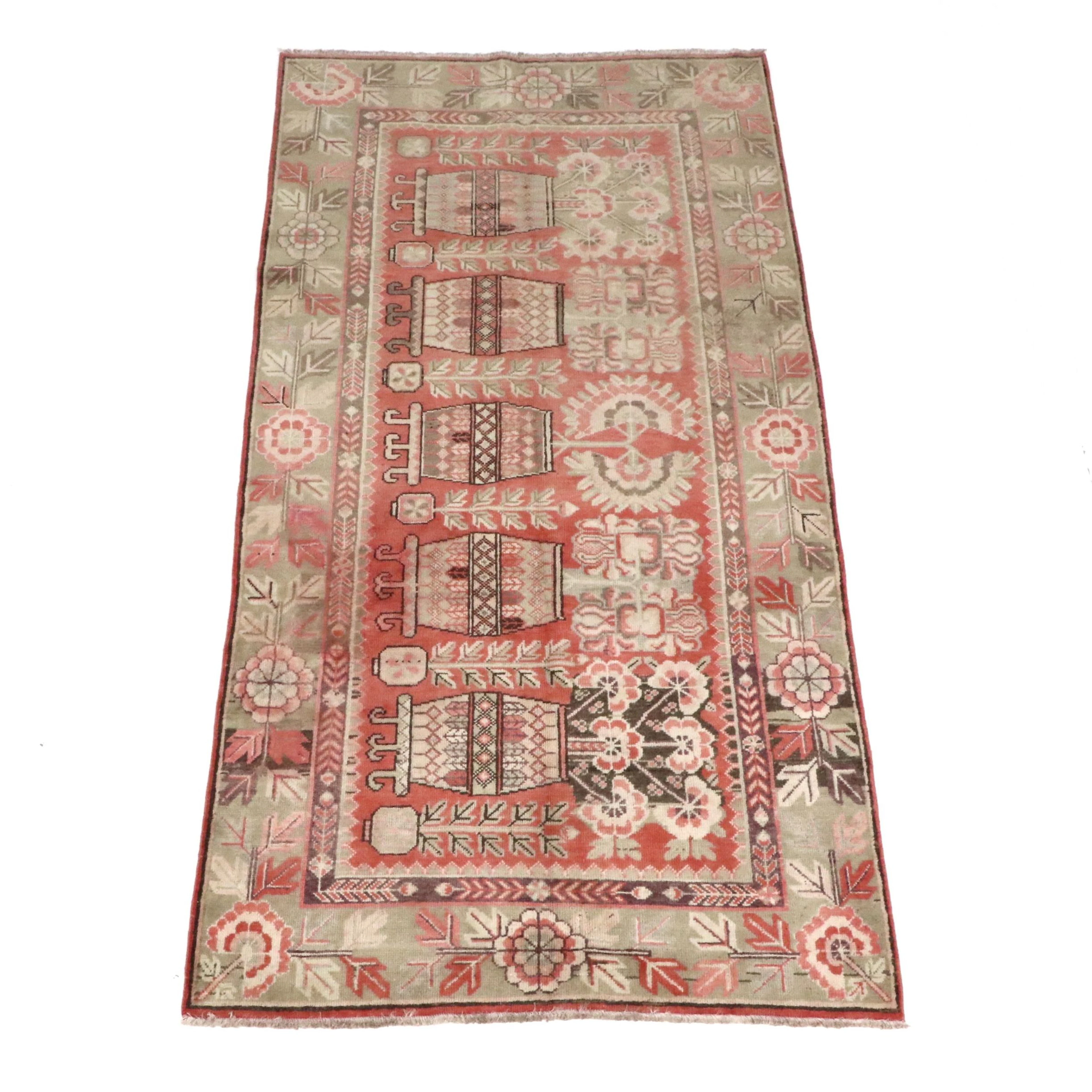 4'9 x 9'10 Hand-Knotted East Turkestan Khotan Pictorial Area Rug