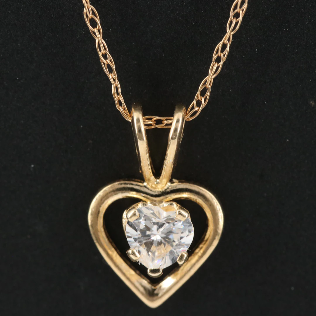 14K CZ Heart Pendant Necklace