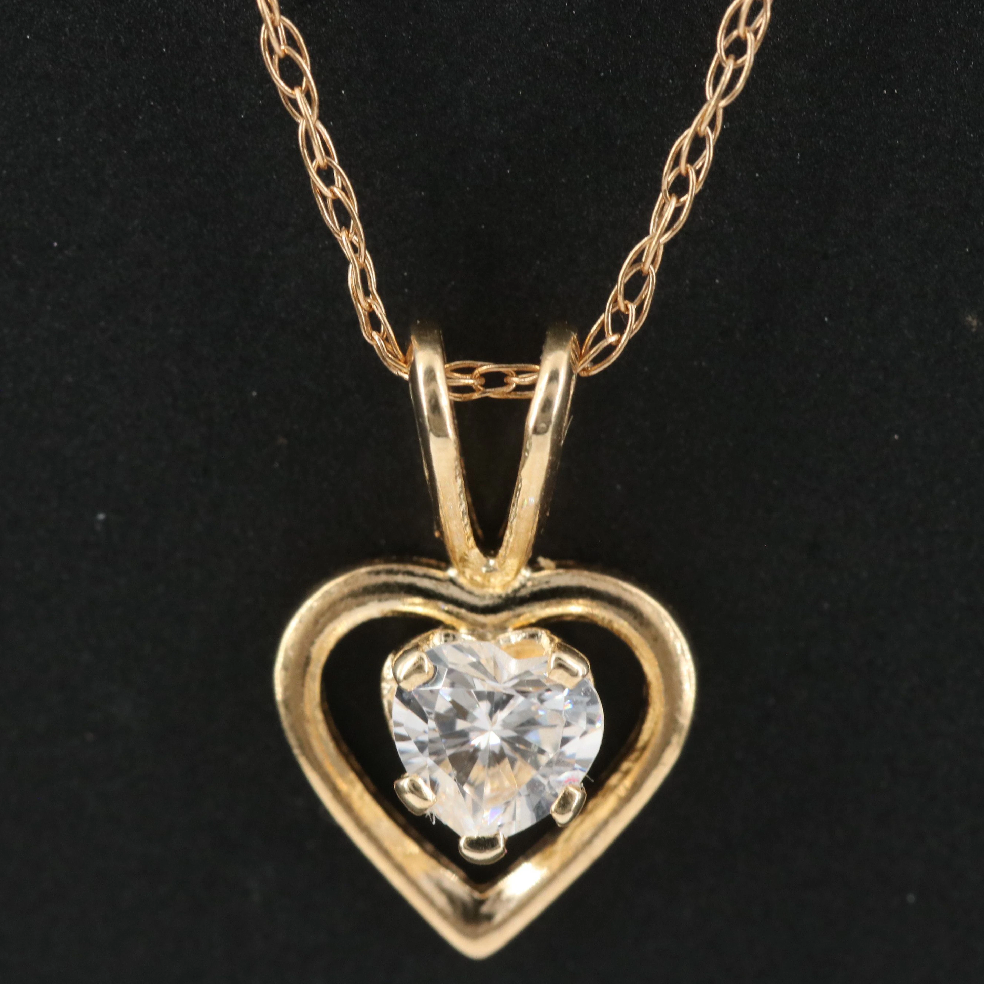 14K CZ Heart Pendant Necklace