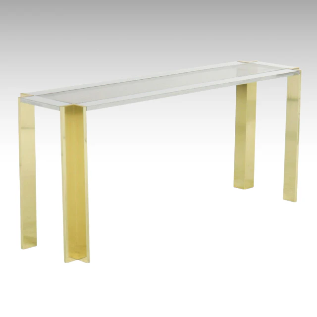 Mid Century Modern Brass and Glass Console Table