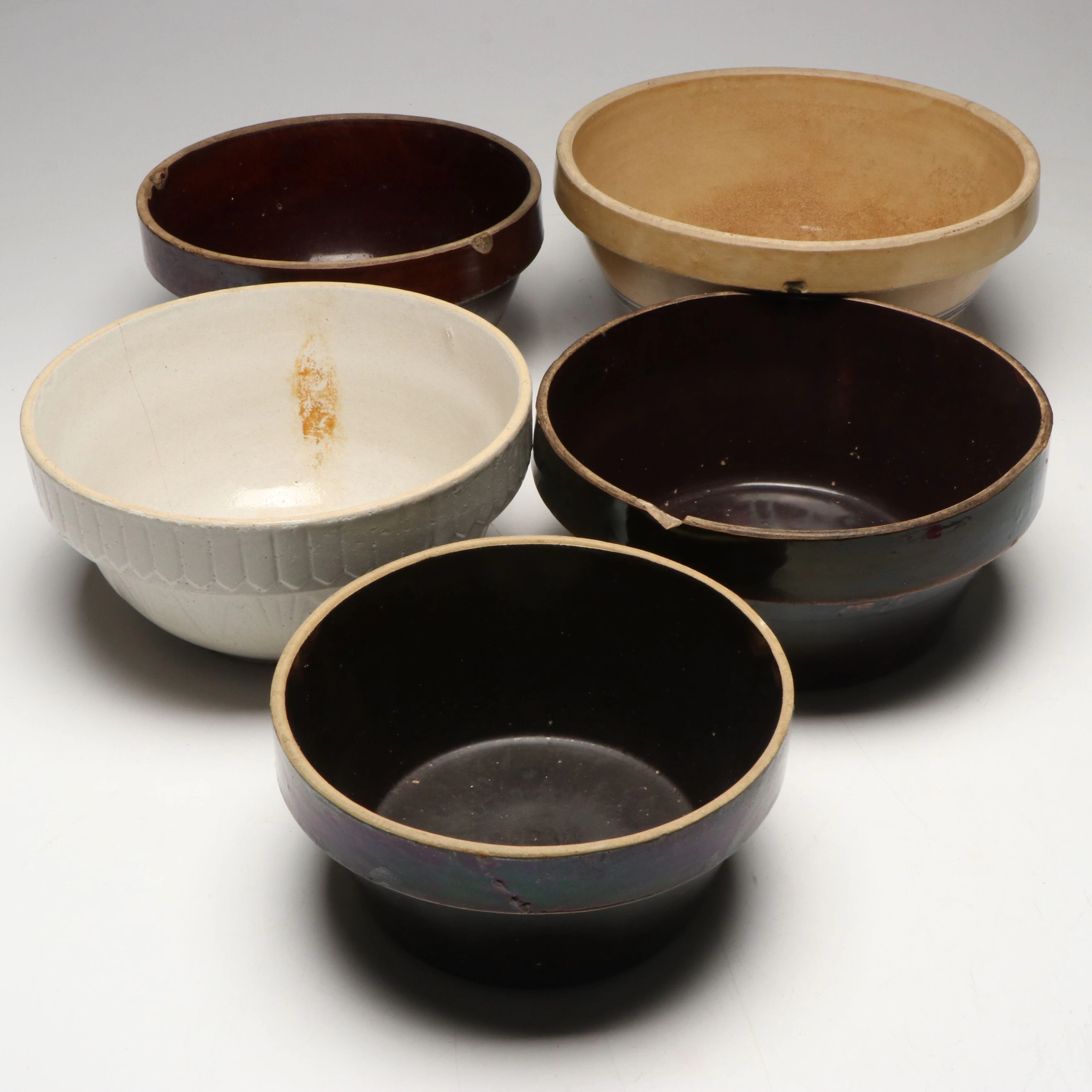 Glazed Ceramic Mixing Bowls, Vintage