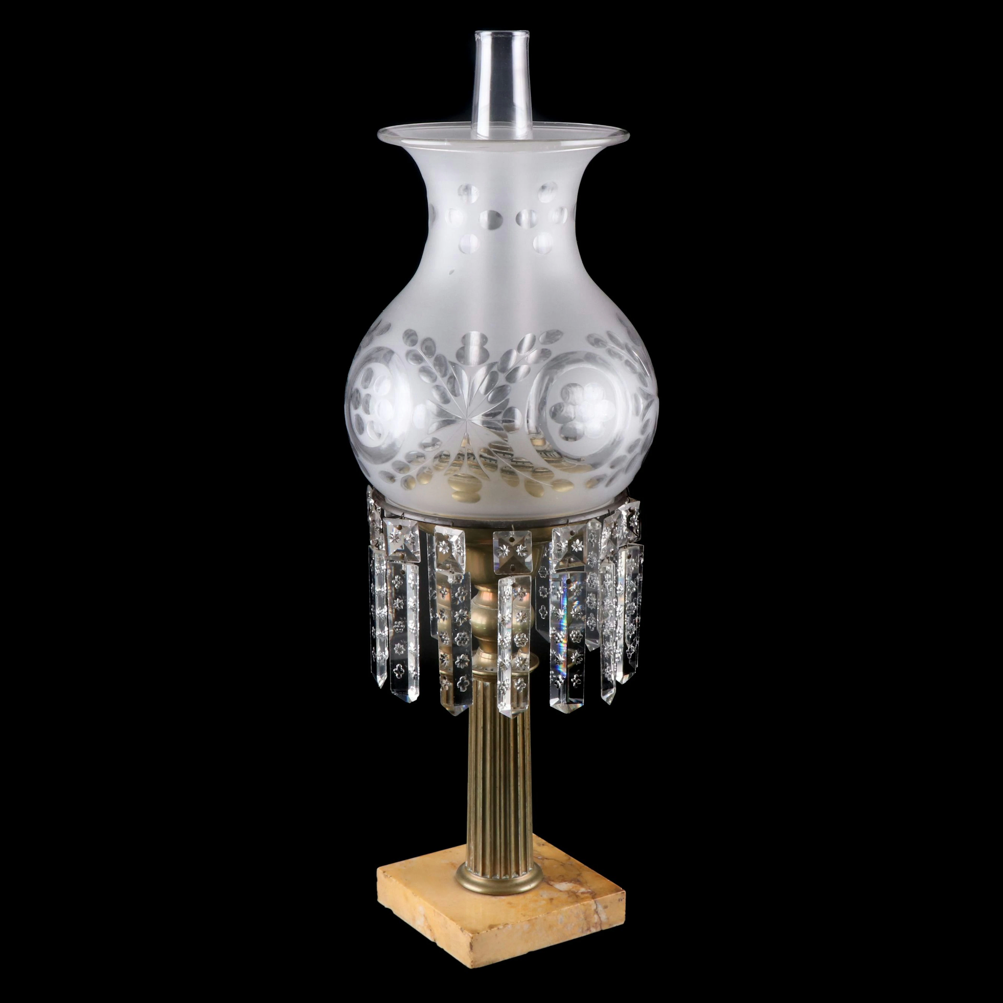 Cornelius & Co. Victorian Style Brass Column Parlor Lamp with Floral Dome Shade