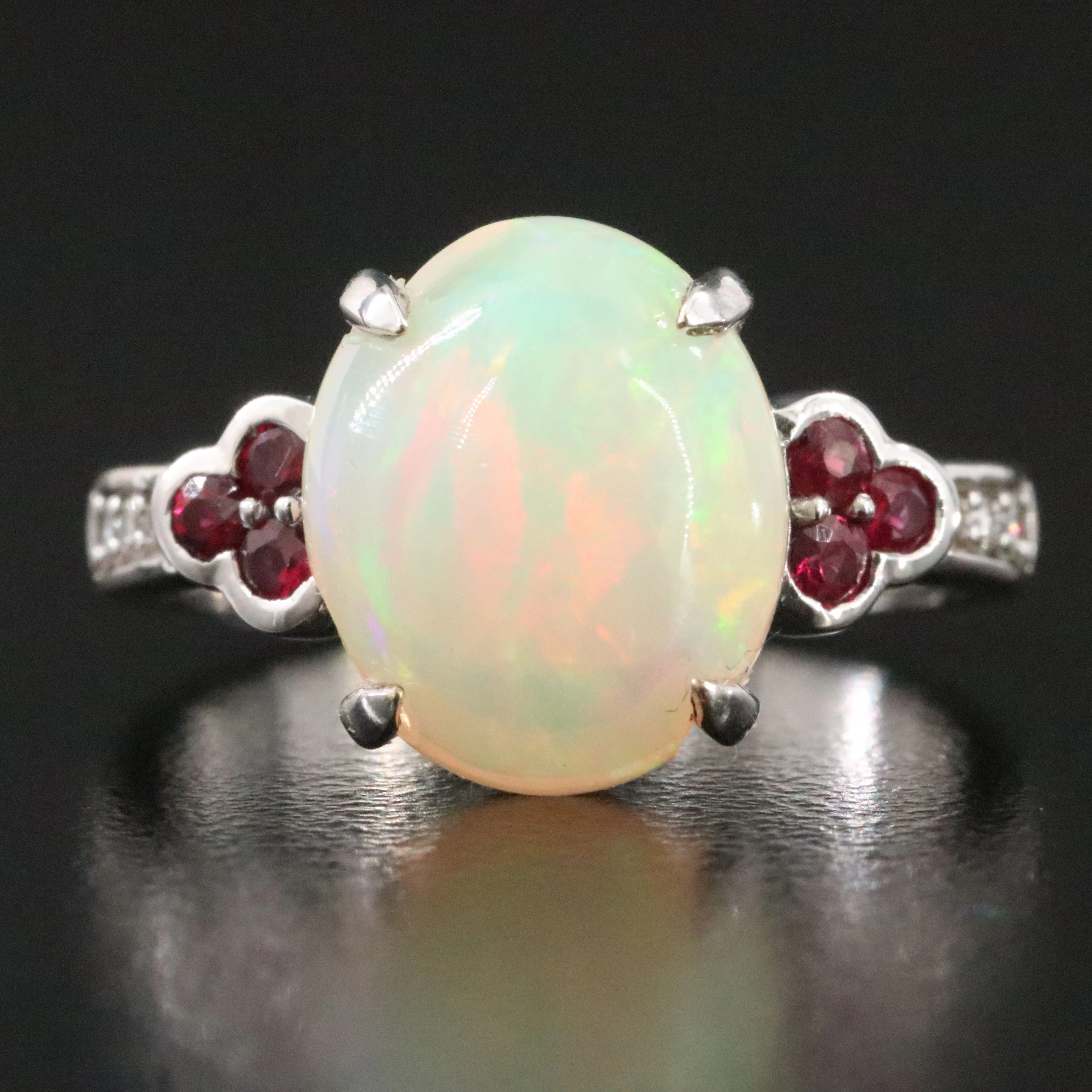 Chromia 18K Opal, Ruby and Diamond Ring