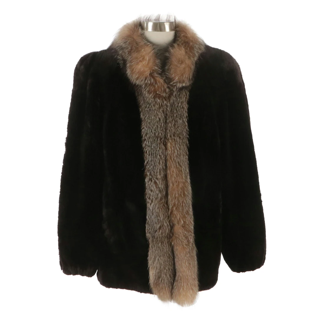 Evans Furs at Lazarus Vintage Sheared Beaver Fur Coat with Fox Fur Trim