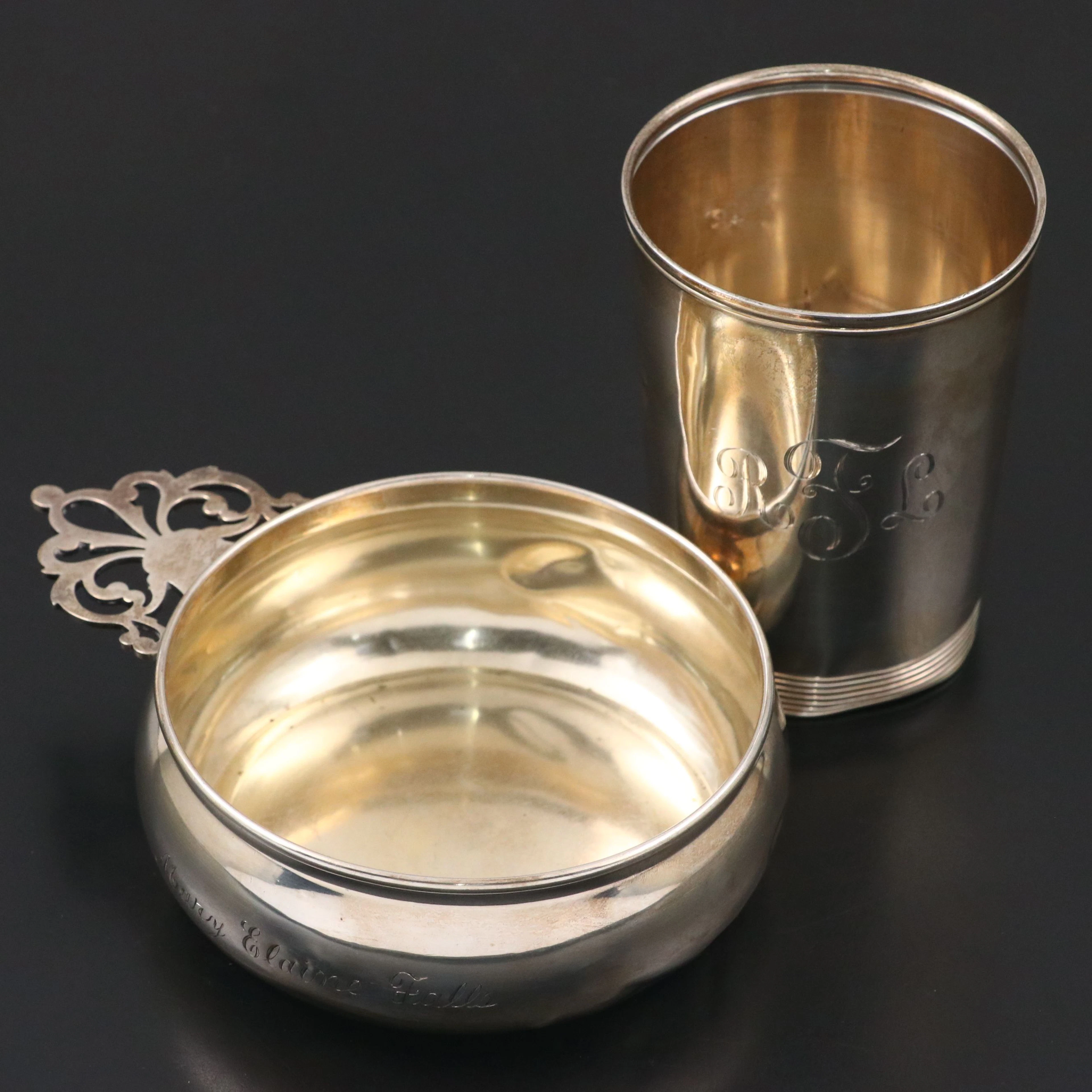 Lunt Monogrammed Sterling Silver Porringer and Julep Cup