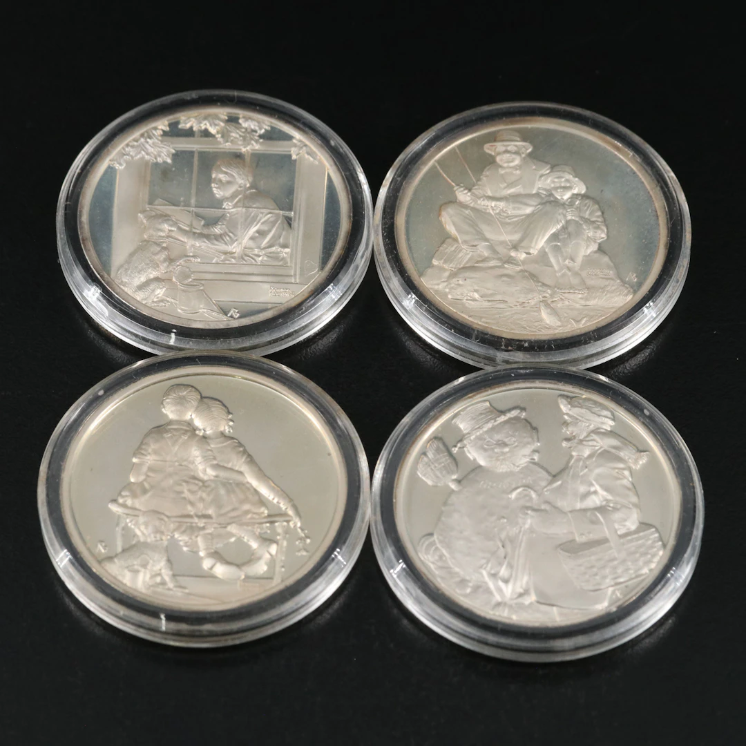"The Four Seasons" Norman Rockwell Sterling Silver 4-Medal Set