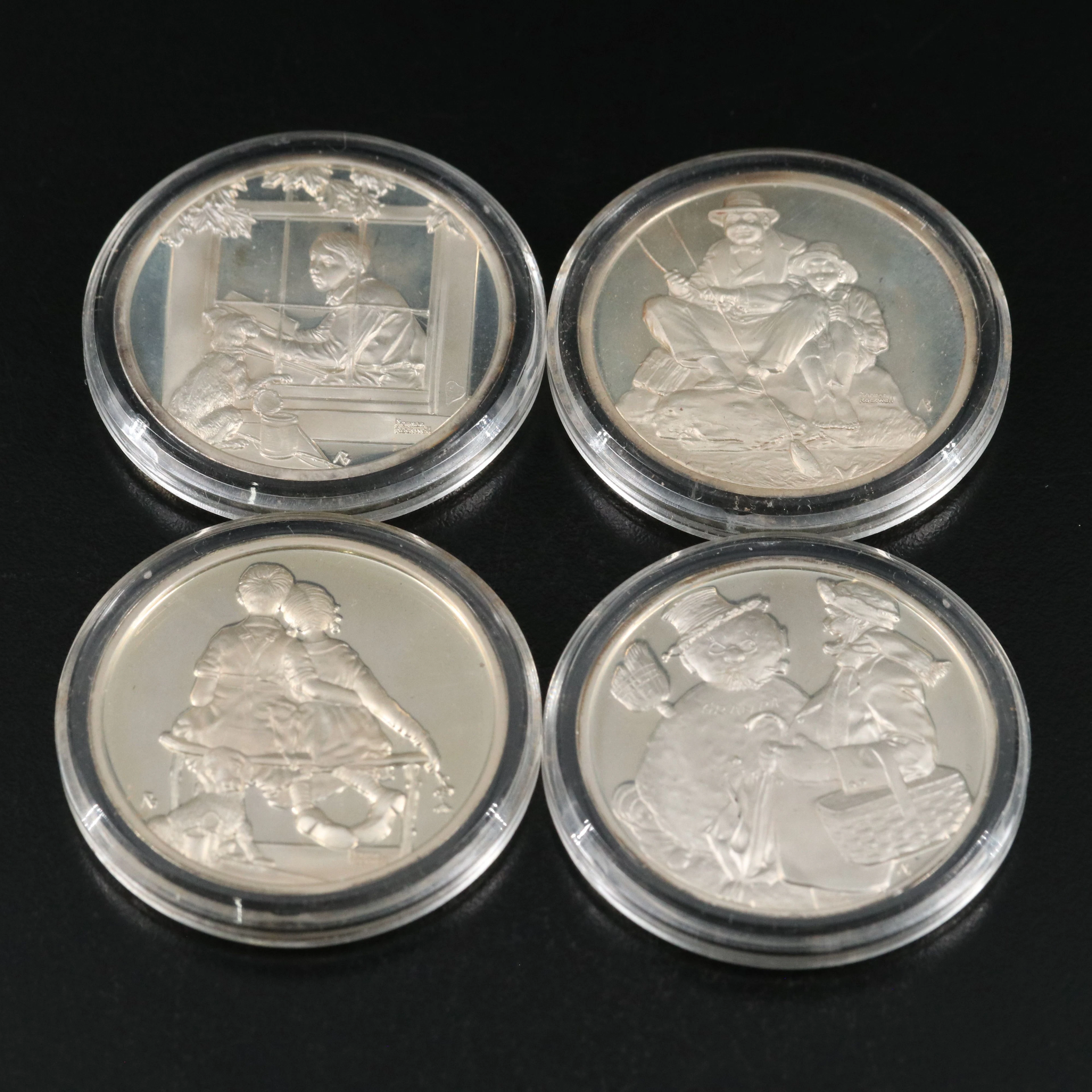 "The Four Seasons" Norman Rockwell Sterling Silver 4-Medal Set