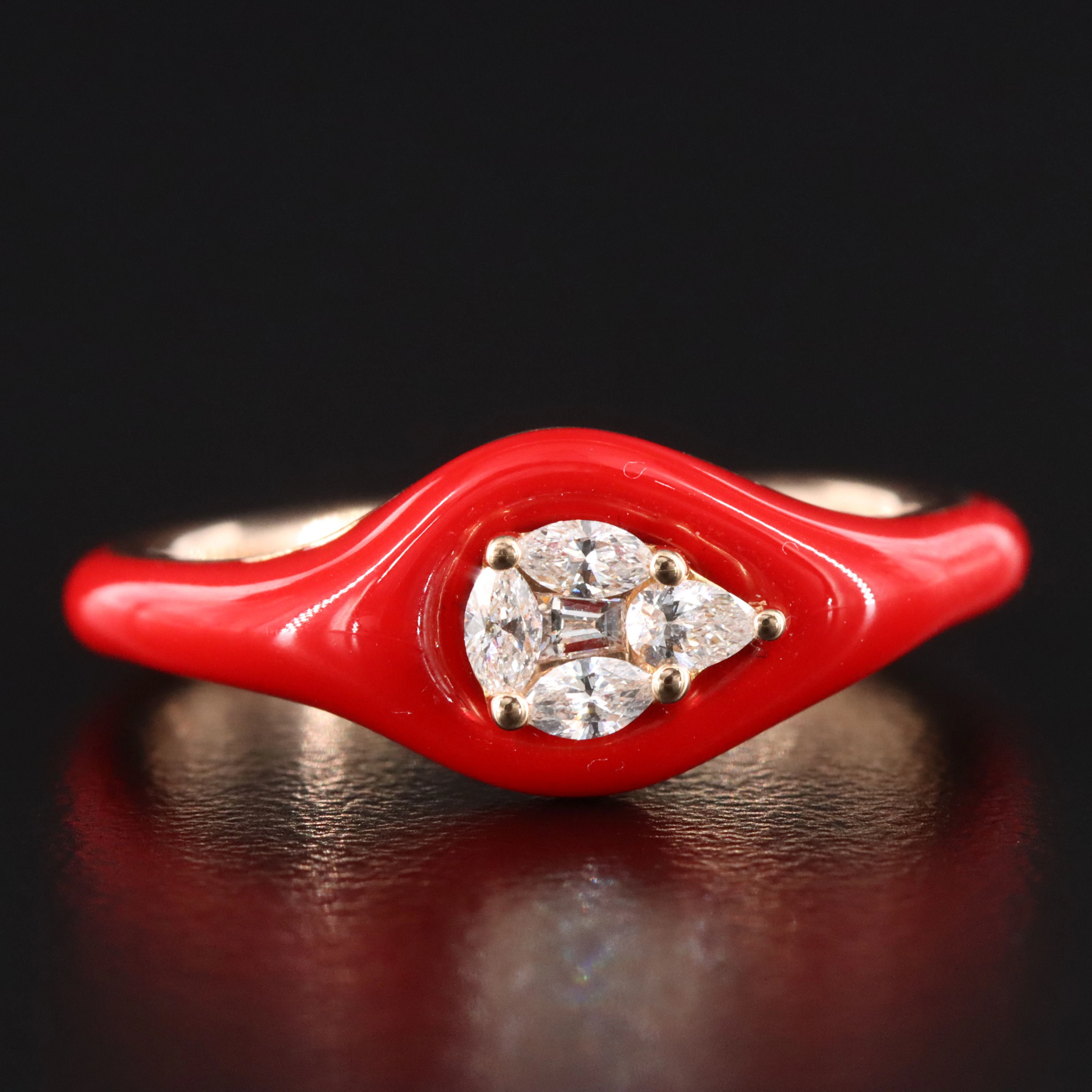 18K Diamond and Enamel Rose Gold Ring