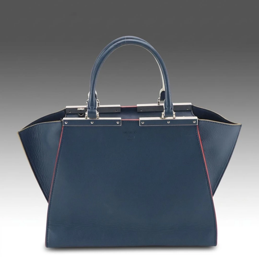 Fendi 3Jours Top Handle Bag in Navy Calfskin Leather