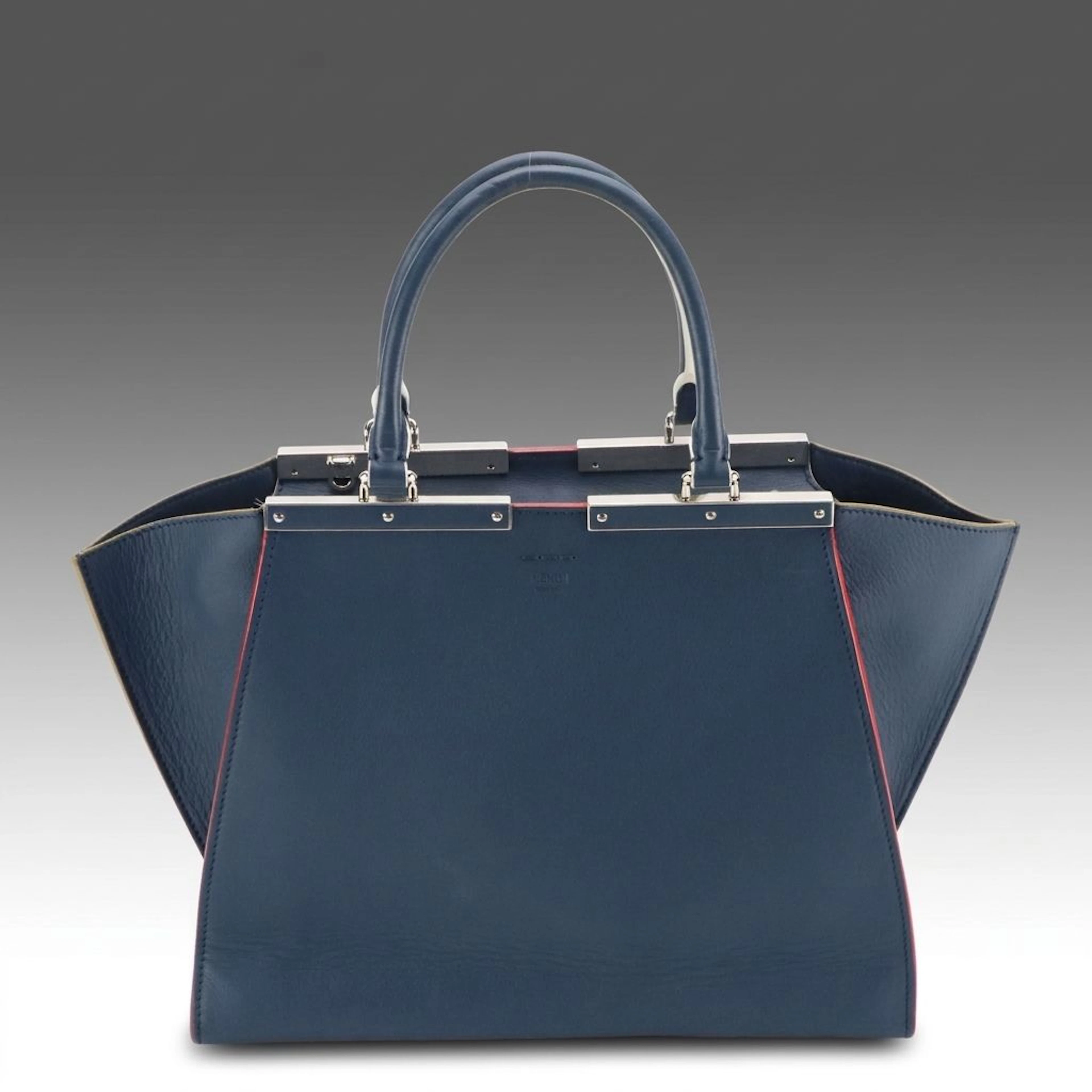 Fendi 3Jours Top Handle Bag in Navy Calfskin Leather