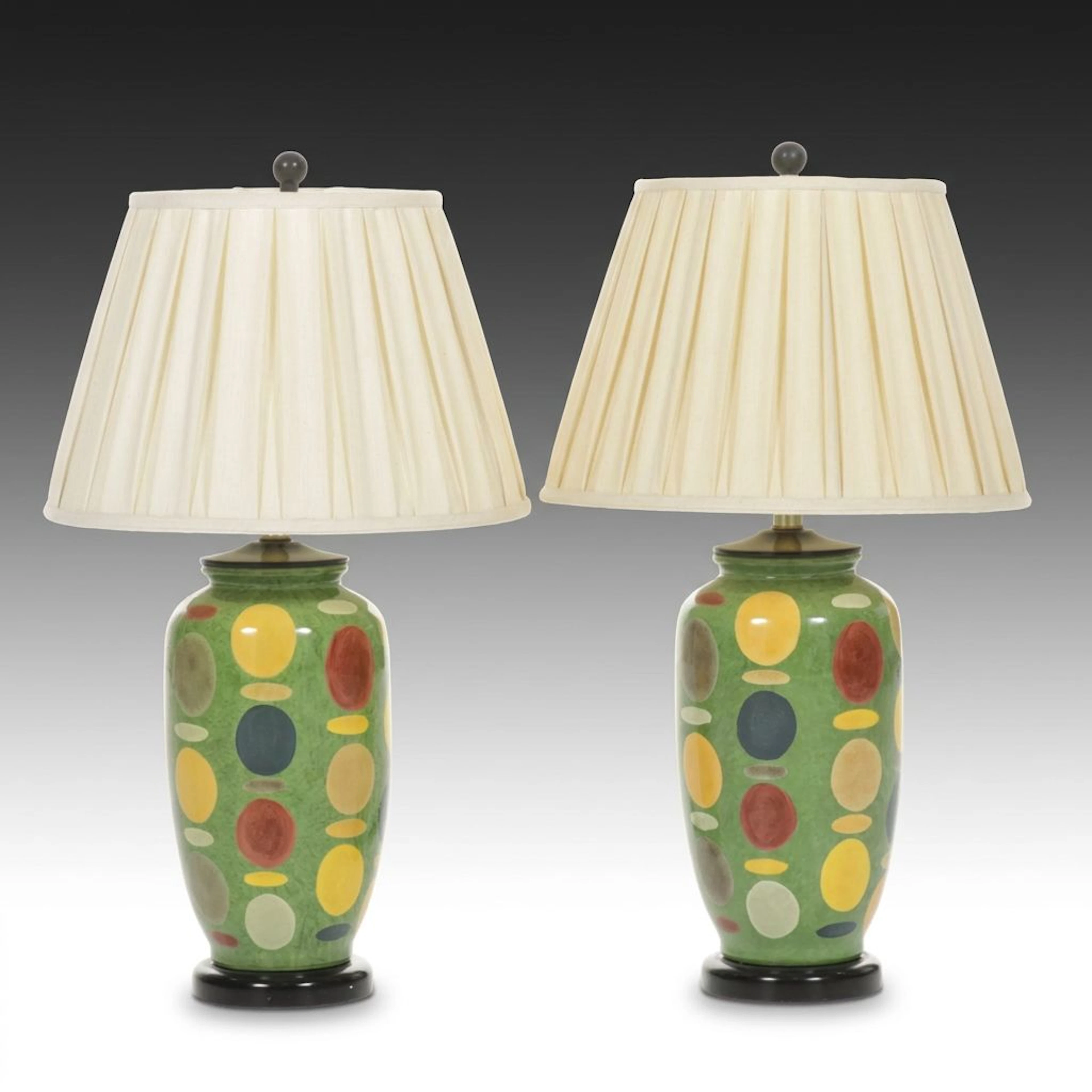 Pair of Pop Art Style Ceramic Table Lamps with Dot and Dash Pattern