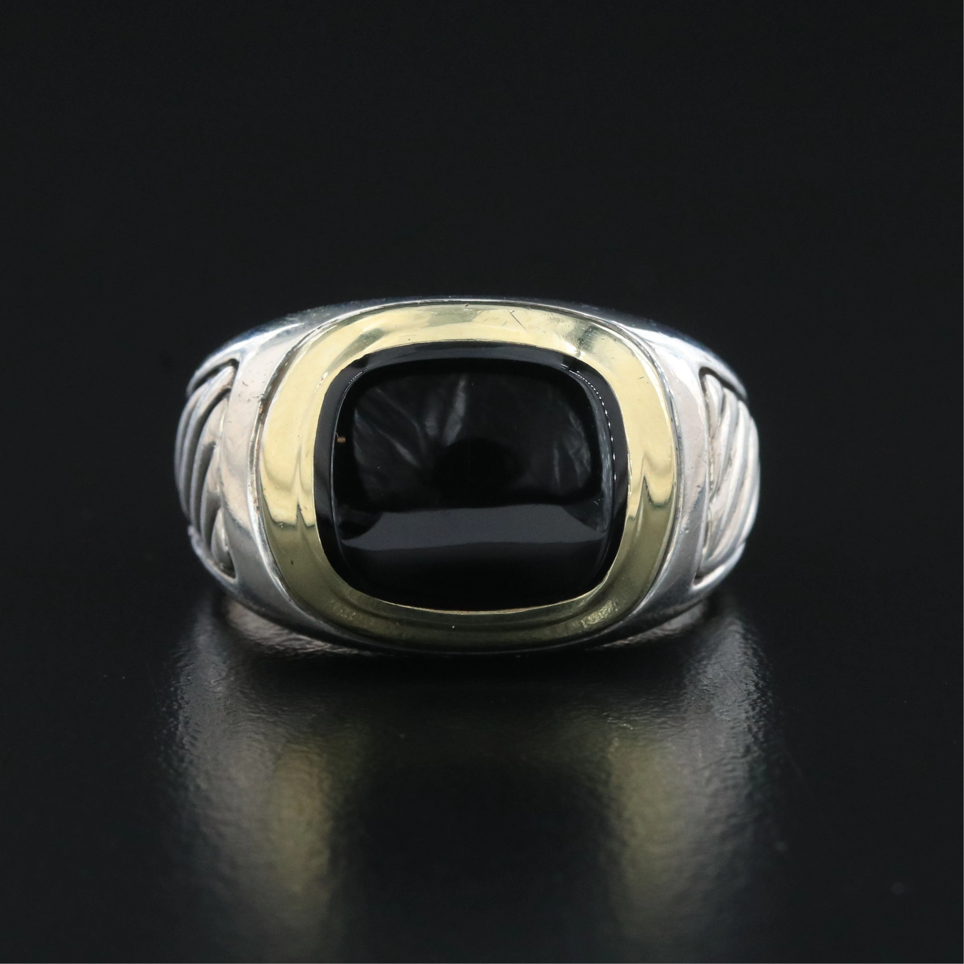 David Yurman Men's Sterling and Black Onyx Cable Signet Ring with 14K Accent