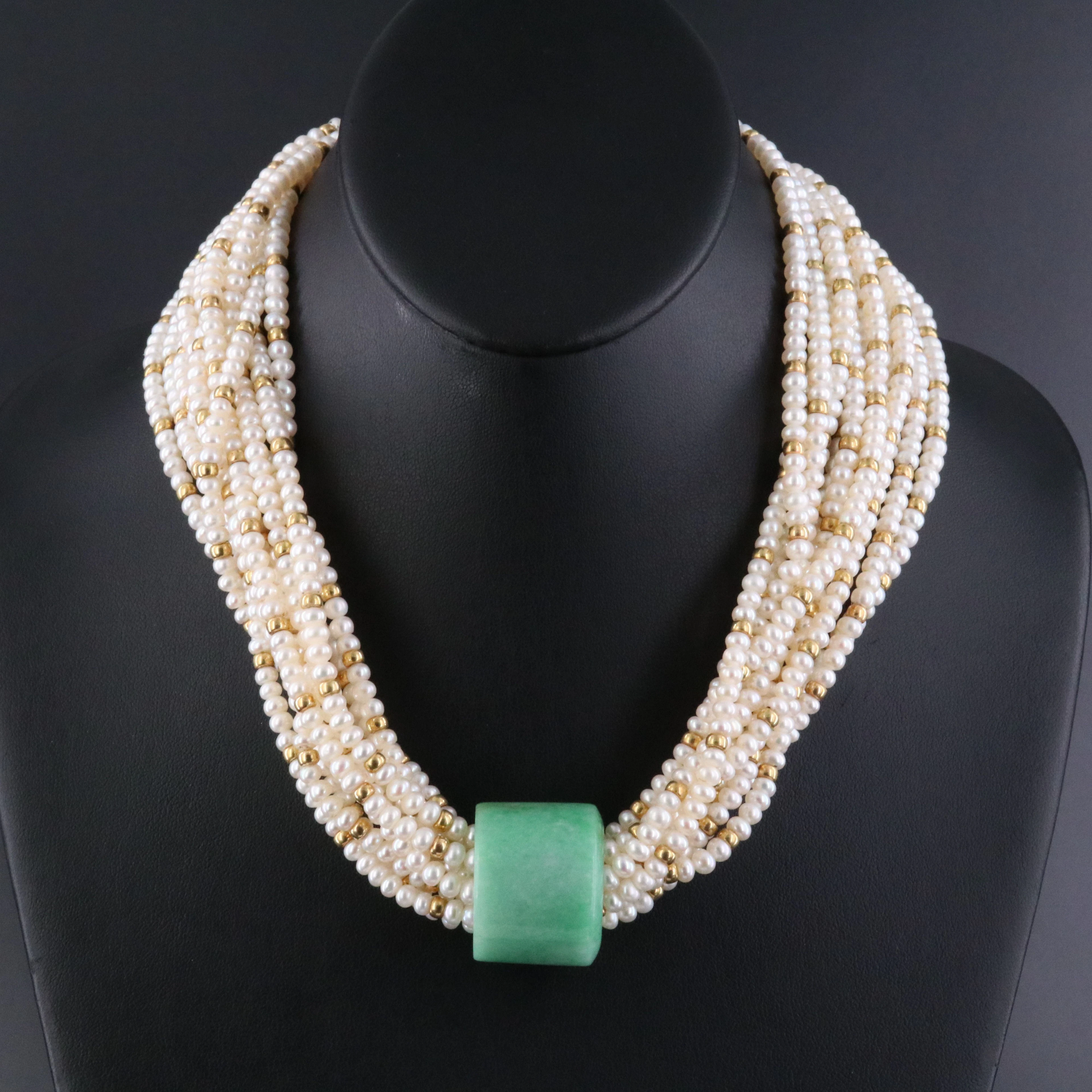Kai-Yin Lo 18K Bead & Pearl Torsade Necklace with Jadeite Hololith Pendant