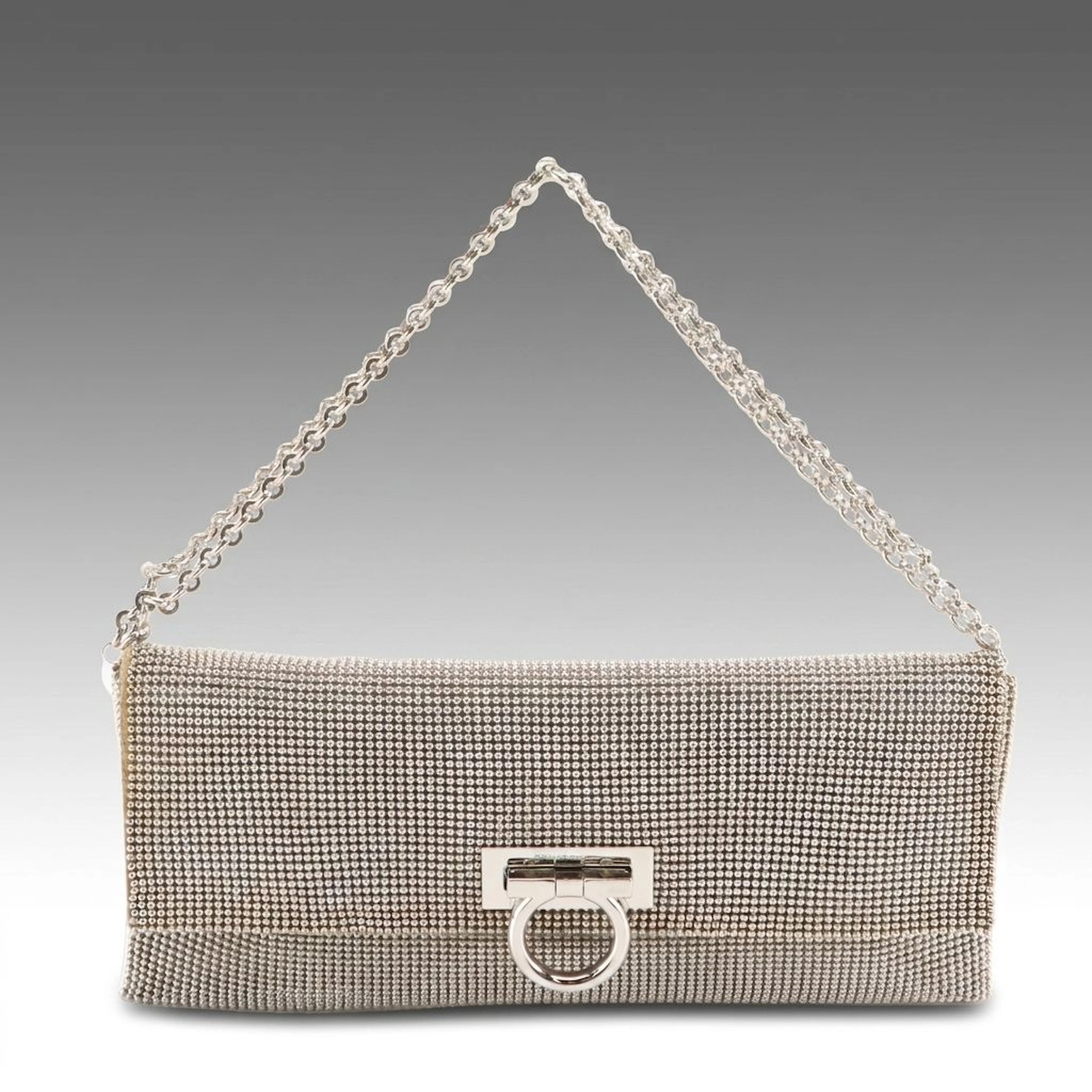 Salvatore Ferragamo Metal Ball Bead Gancini Flap Chain-Link Clutch Evening Bag