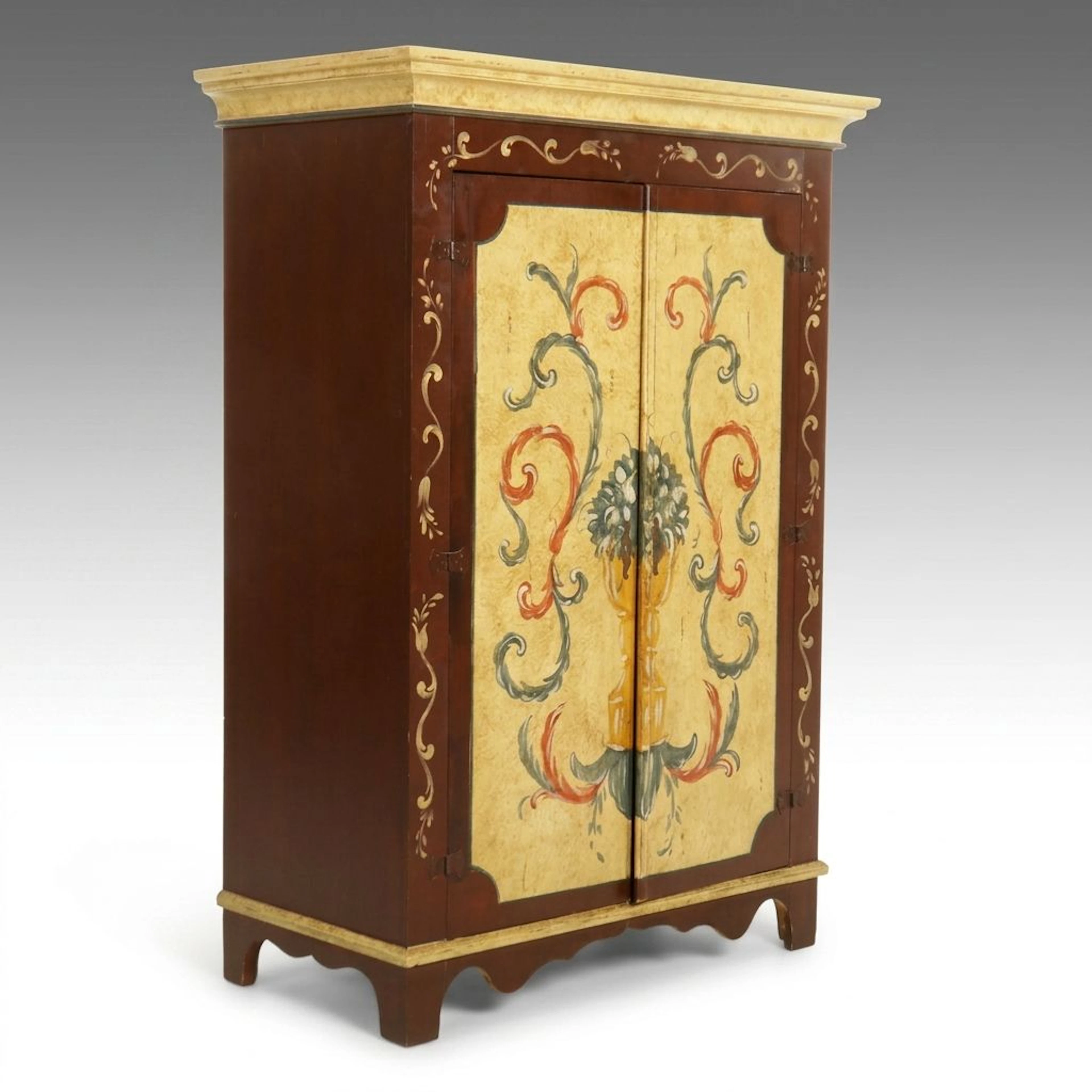 American Primitive Style Pine Cabinet with Hand-Painted Decoration