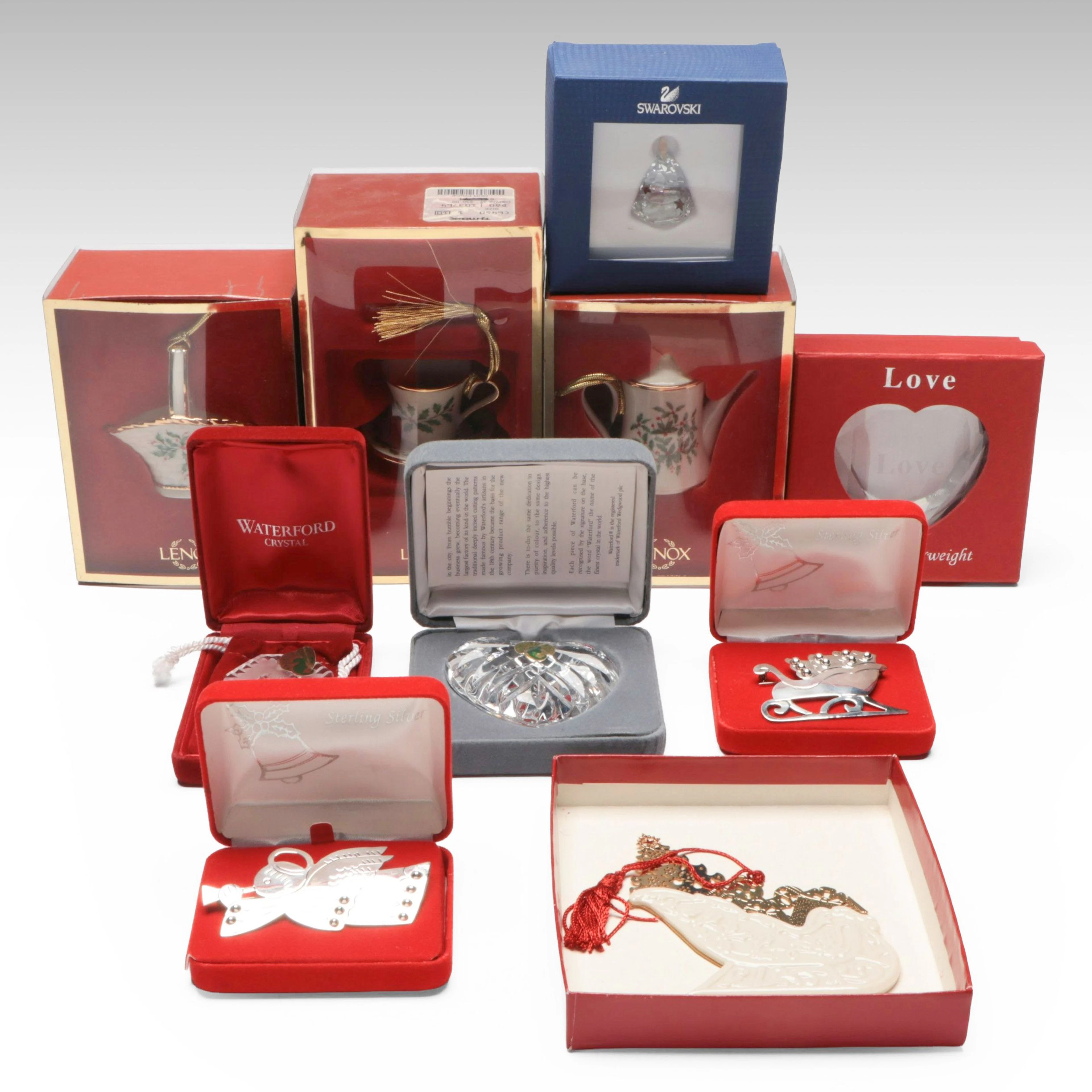 Sterling Silver Christmas Brooches with Crystal, Porcelain and More Decorations
