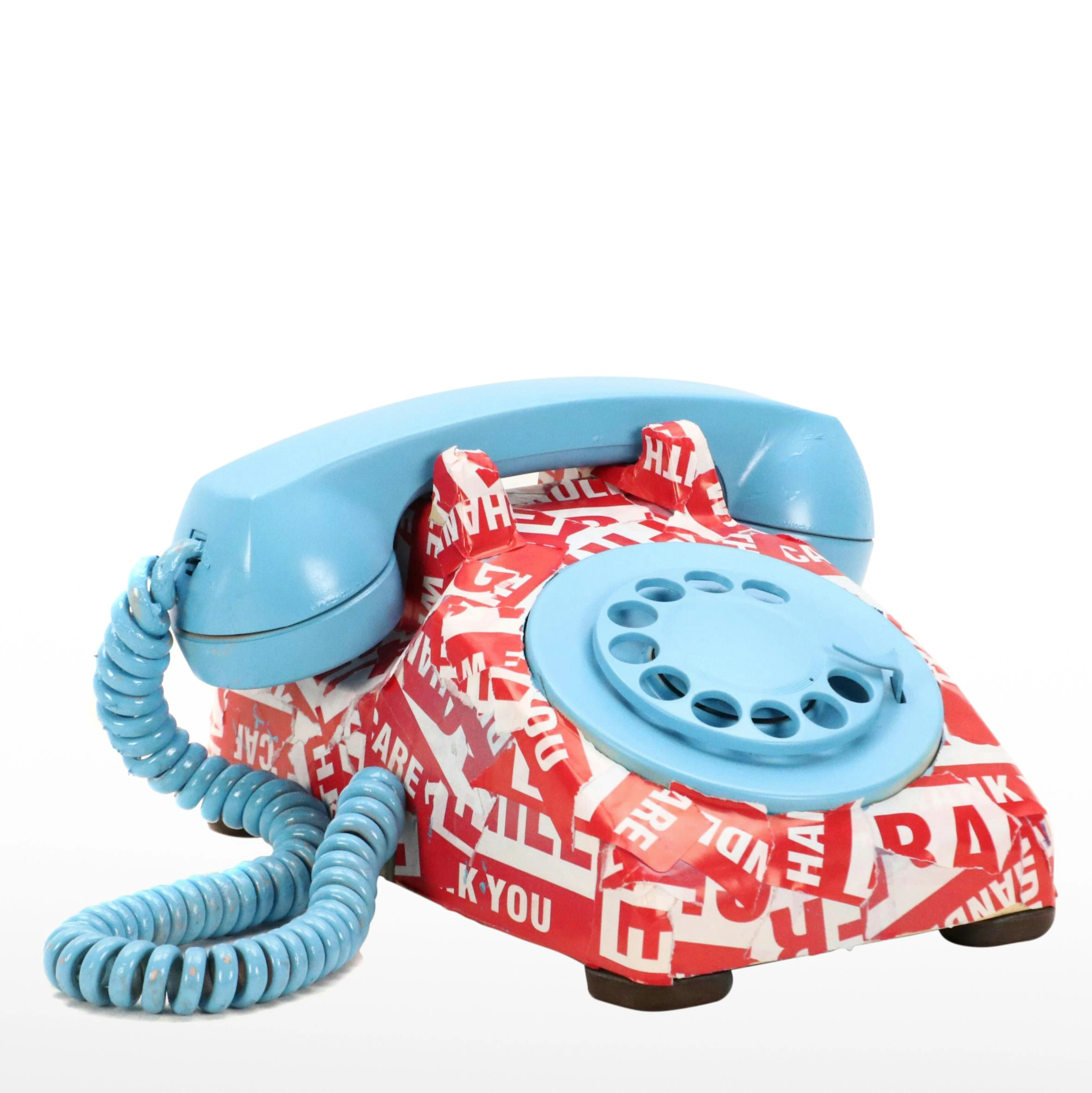 E.M. Zax Found Object Pop Art Phone with Fragile Tape, 2025