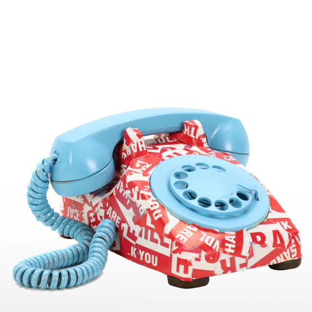 E.M. Zax Found Object Pop Art Phone with Fragile Tape, 2025