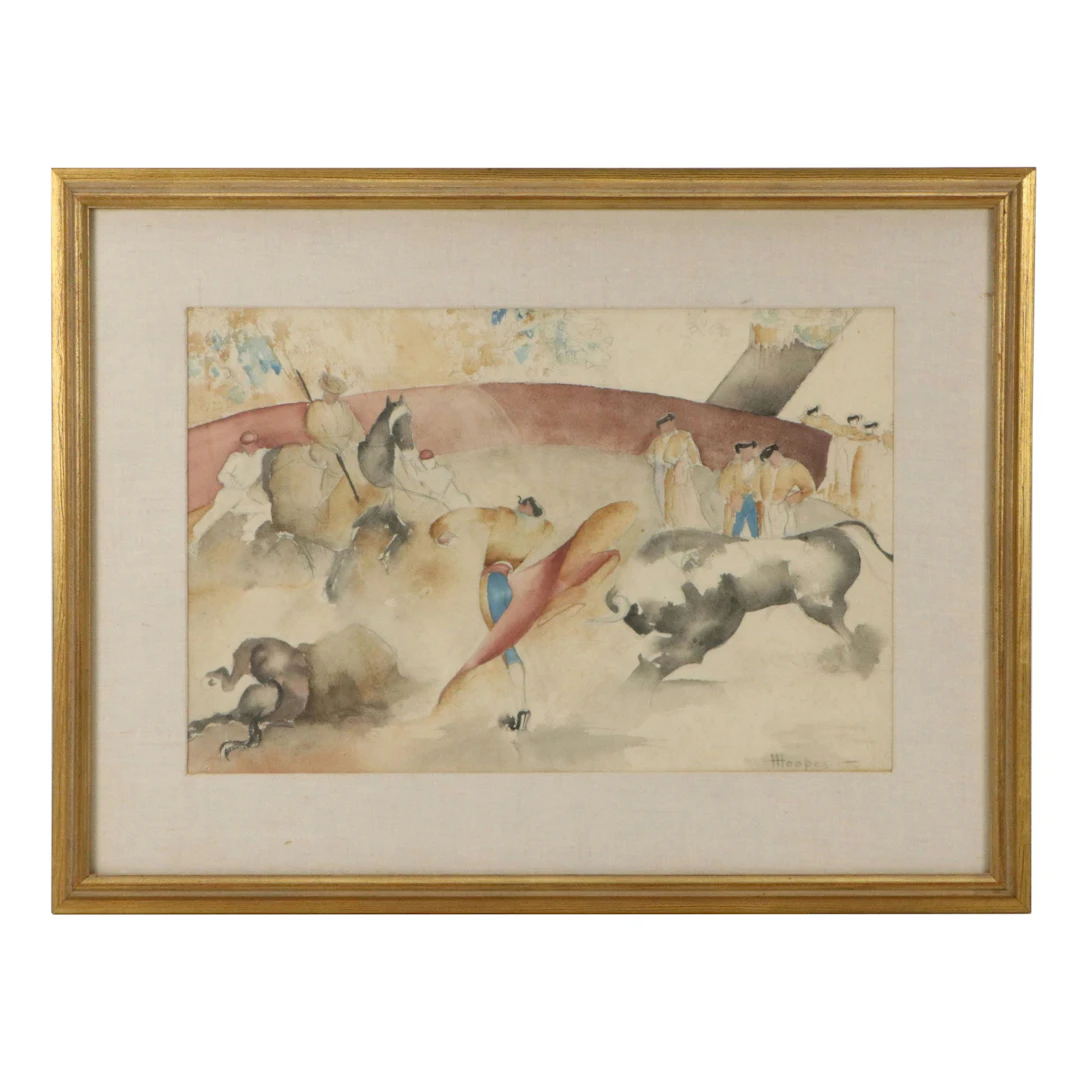Henrietta Hoopes Watercolor Painting of Bullfight