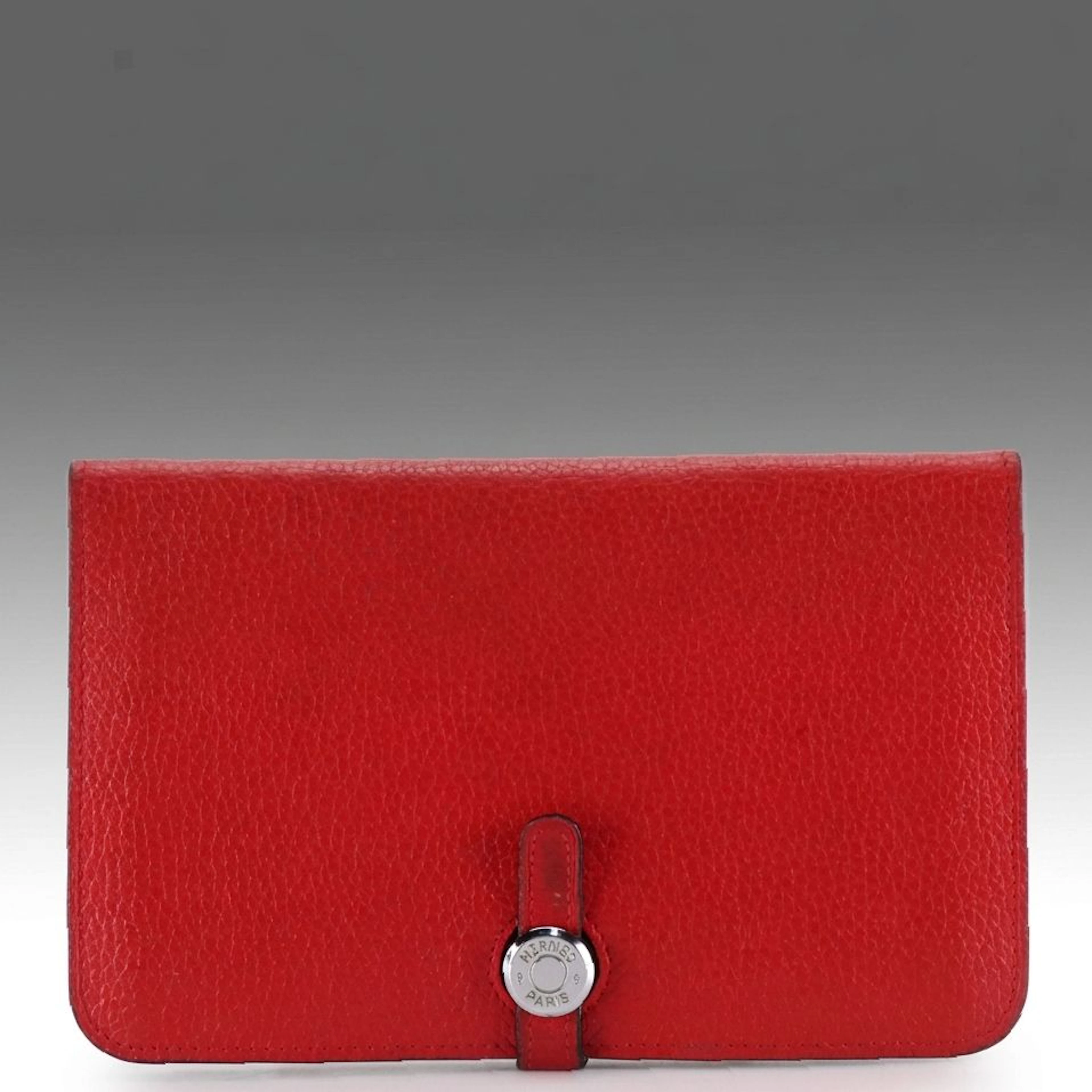 Hermès Dogon Duo GM Bifold Wallet in Red Clemence Leather