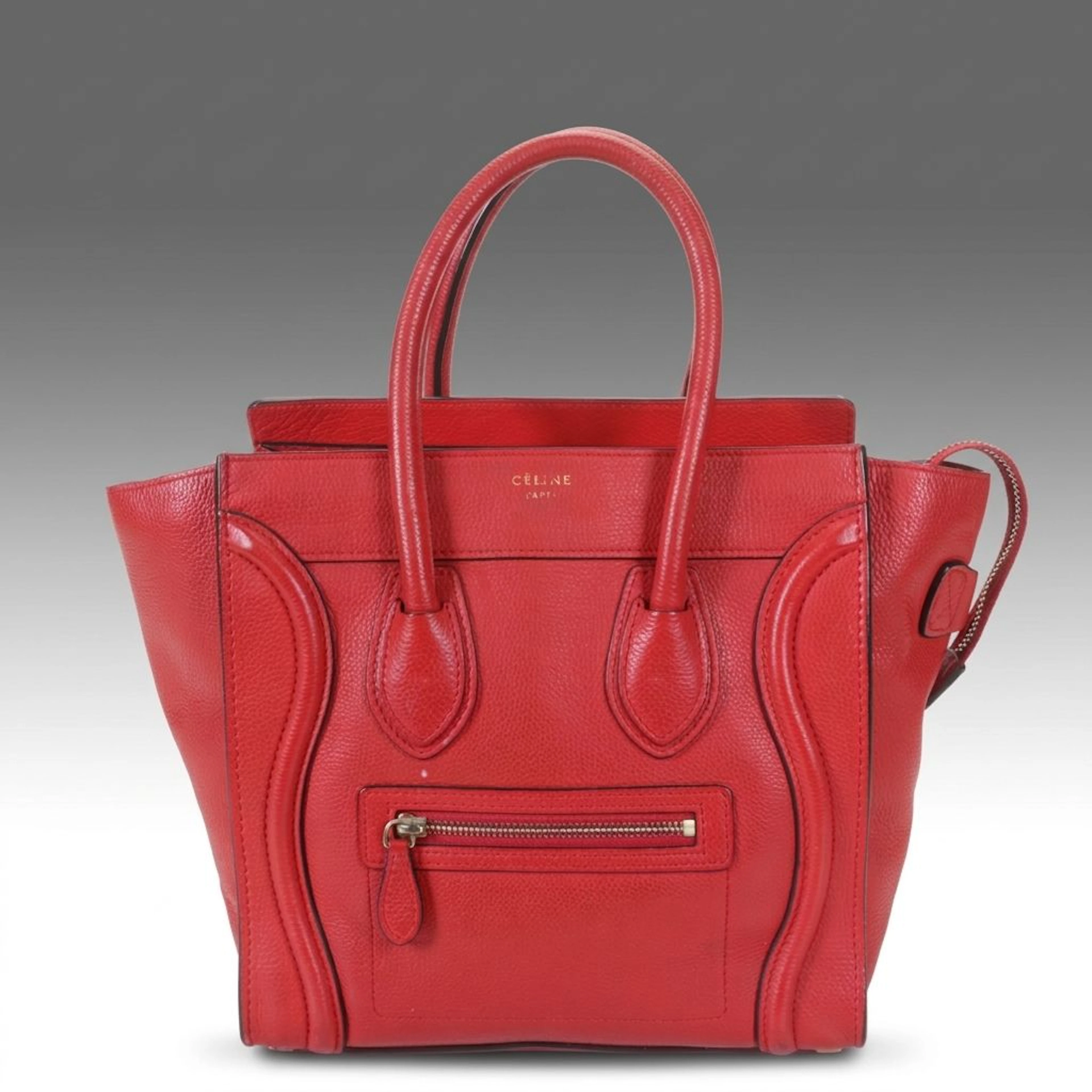 Celine Nano Luggage Two-Way Bag in Red Drummed Calfskin Leather