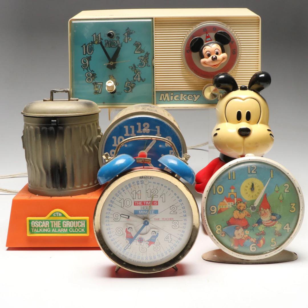 Mickey Mouse Clock Radio, Oscar the Grouch Clock and More, Mid to Late 20th C.