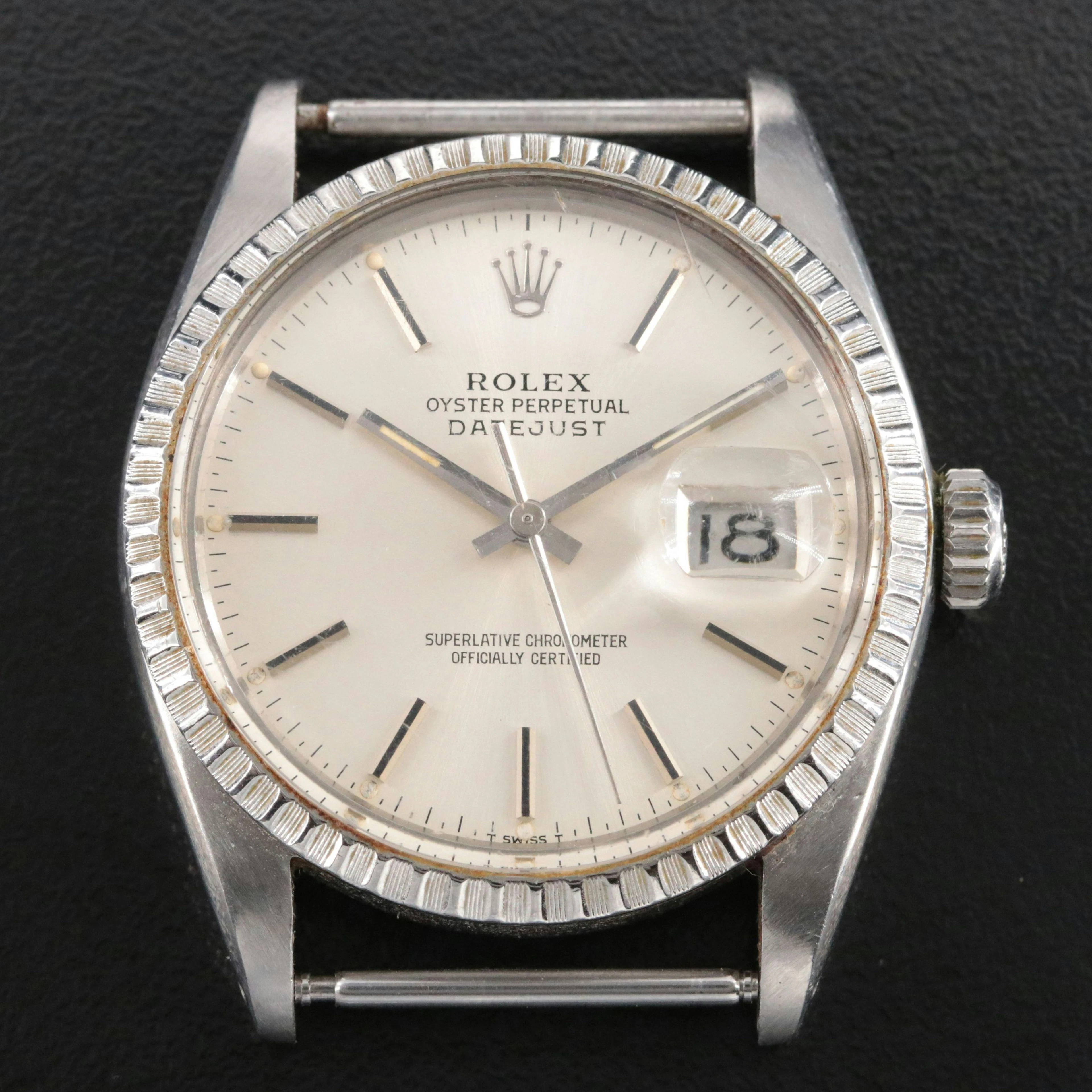 1981 Rolex Engine Turned Steel Bezel Datejust Watch Model 16030