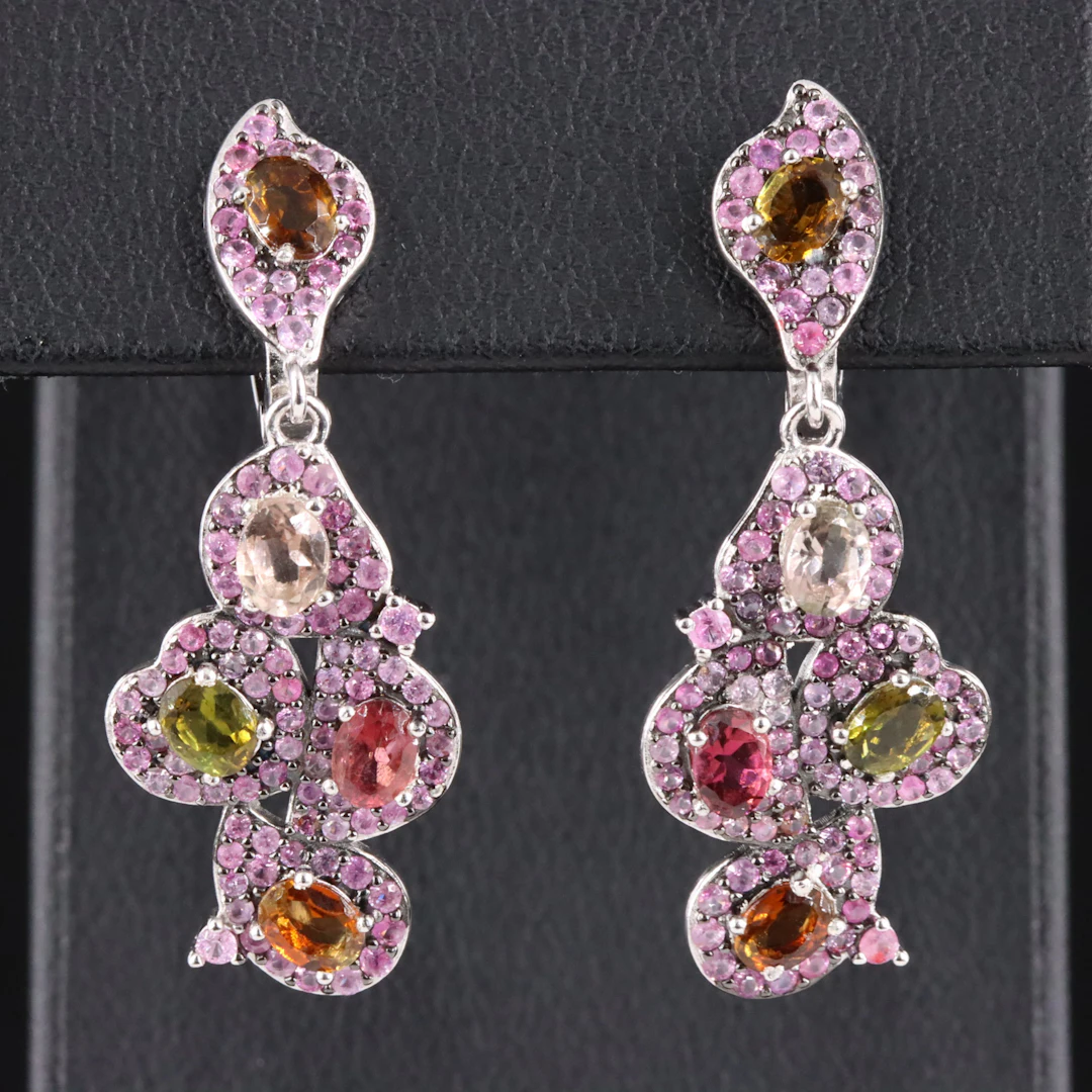 Sterling Tourmaline and Sapphire Earrings