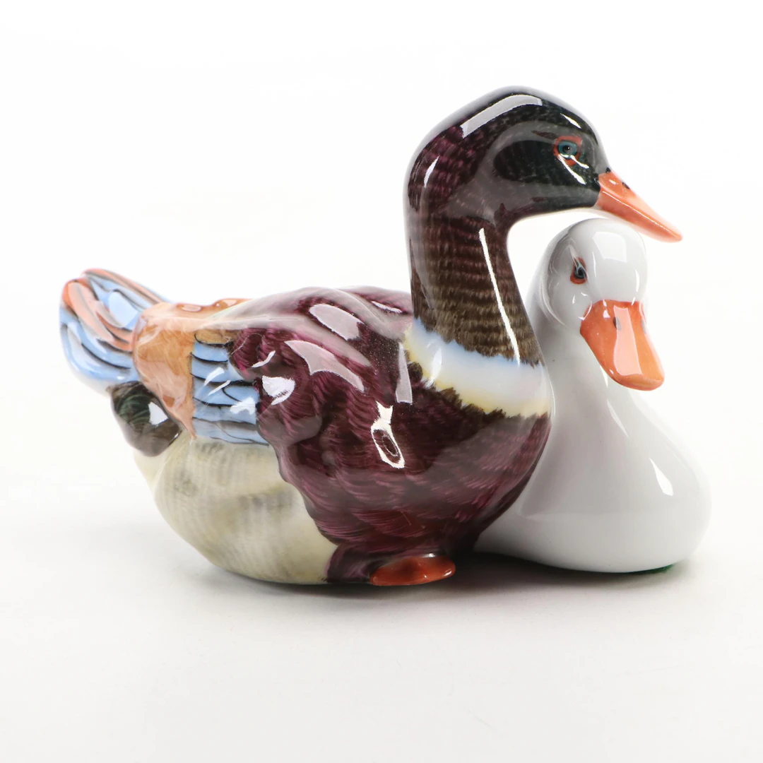 Herend Natural "Pair of Ducks" Porcelain Figurine, 1991