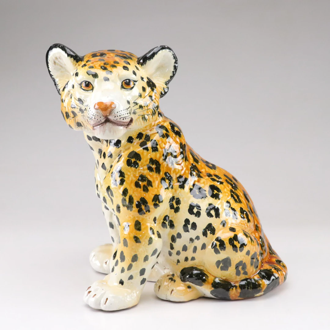 Italian Style Hand Painted Ceramic Jaguar Cub