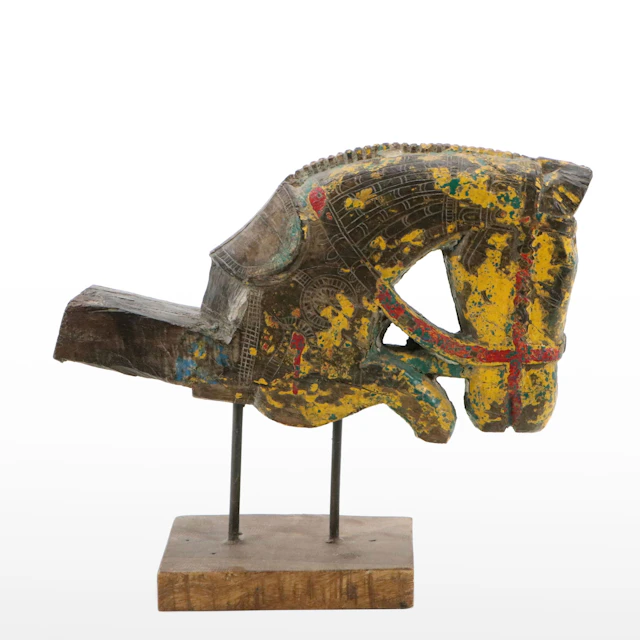 Indian Polychrome Carved Horse Temple Fragment Architectural Salvage