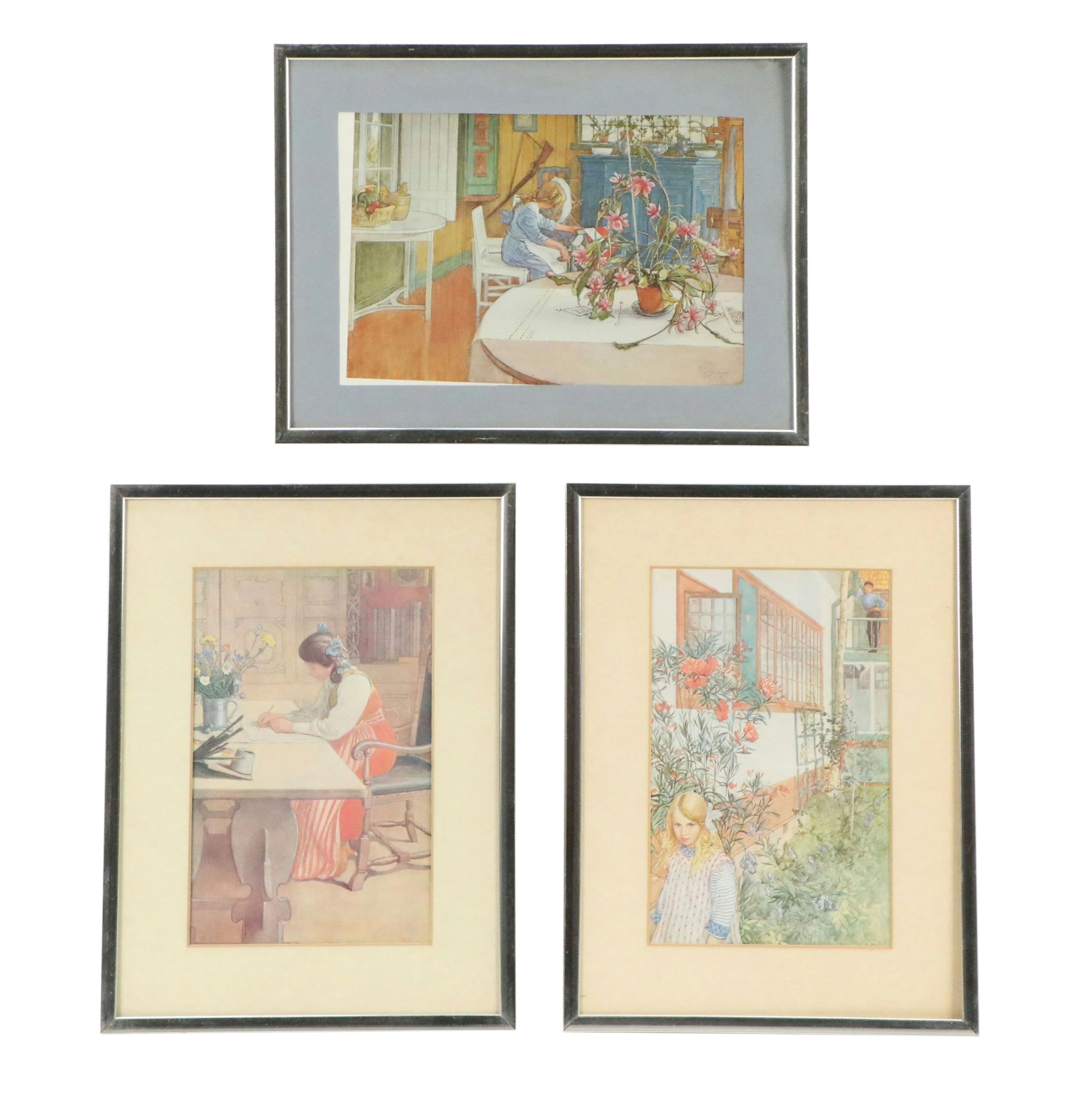 Set of Offset Lithographs After Carl Larsson "Nerium" and More